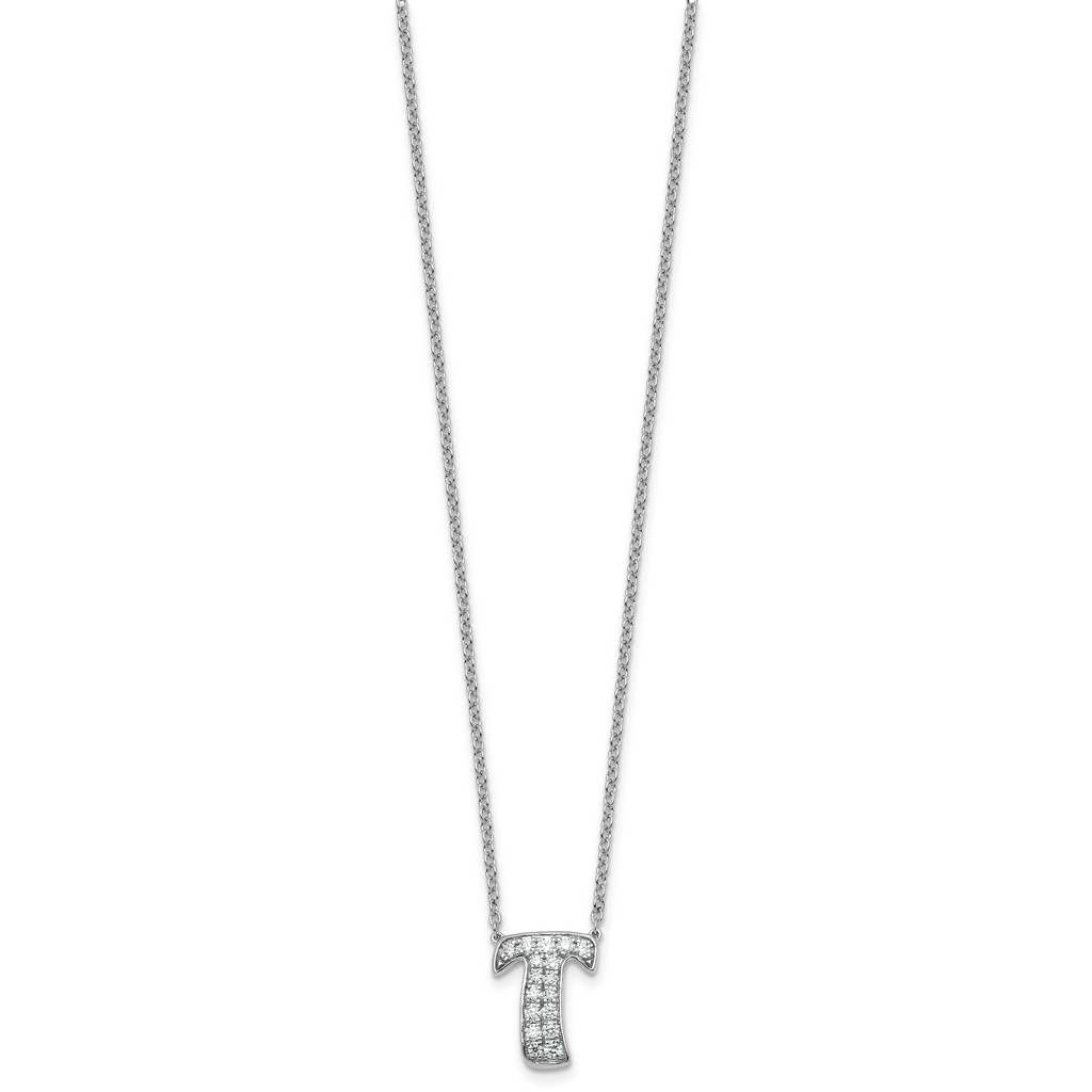 14k White Gold 3/8 carat Lab Grown Diamond VS+ F+ Complete Letter T 18 inch Initial Necklace
