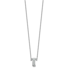 14k White Gold 3/8 carat Lab Grown Diamond VS+ F+ Complete Letter T 18 inch Initial Necklace