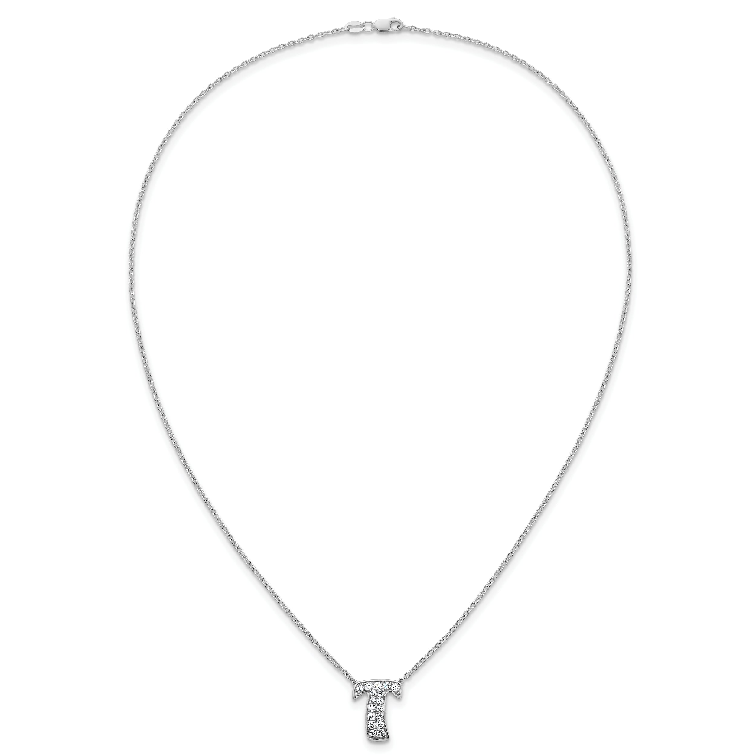 14k White Gold 3/8 carat Lab Grown Diamond VS+ F+ Complete Letter T 18 inch Initial Necklace