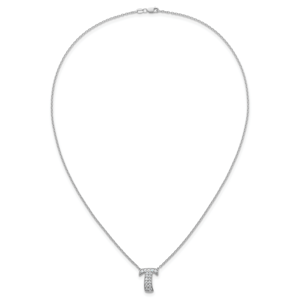 14k White Gold 3/8 carat Lab Grown Diamond VS+ F+ Complete Letter T 18 inch Initial Necklace