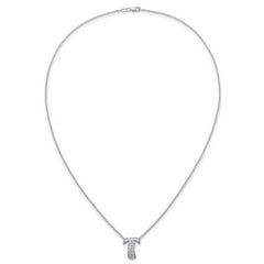 14k White Gold 3/8 carat Lab Grown Diamond VS+ F+ Complete Letter T 18 inch Initial Necklace