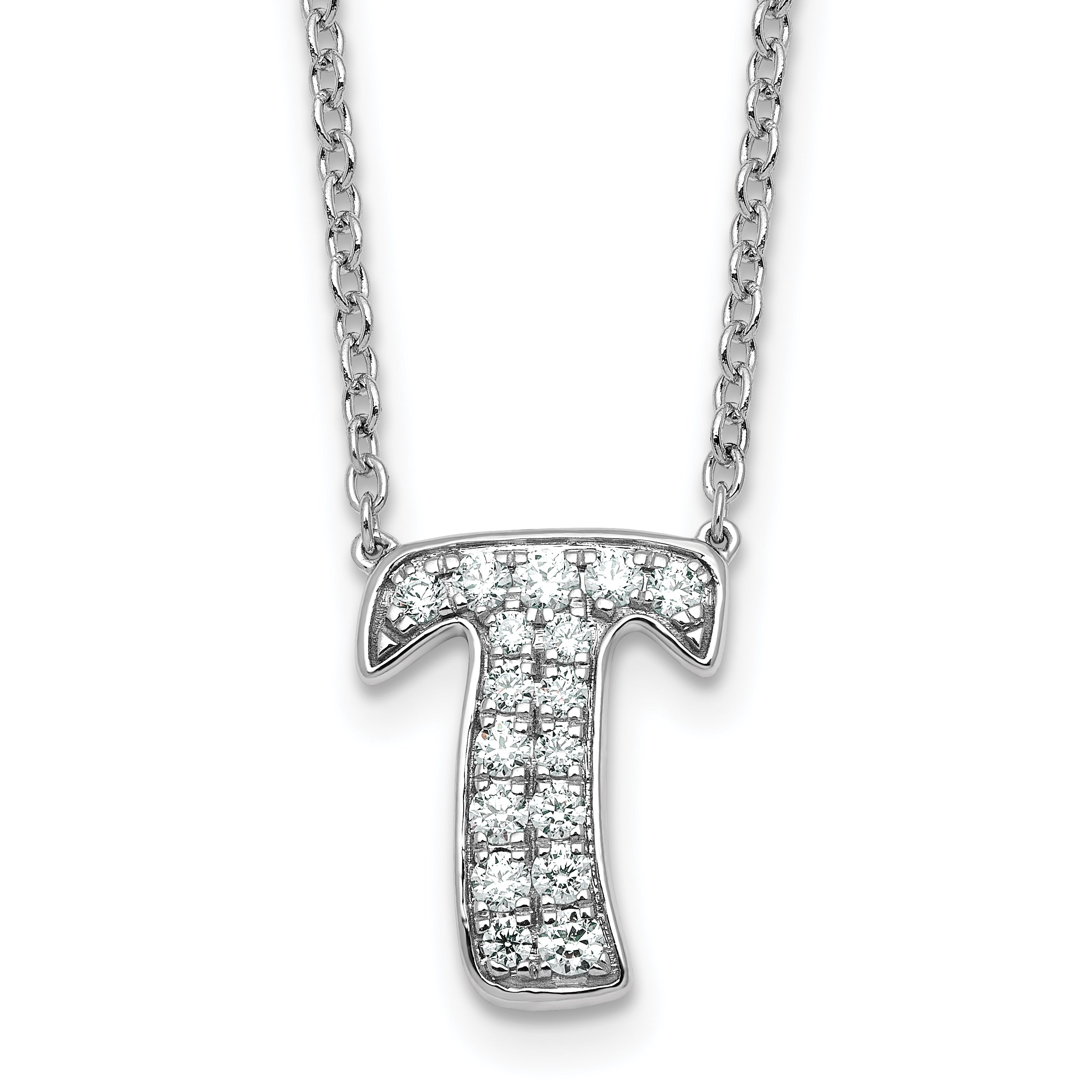 14k White Gold 3/8 carat Lab Grown Diamond VS+ F+ Complete Letter T 18 inch Initial Necklace Main image
