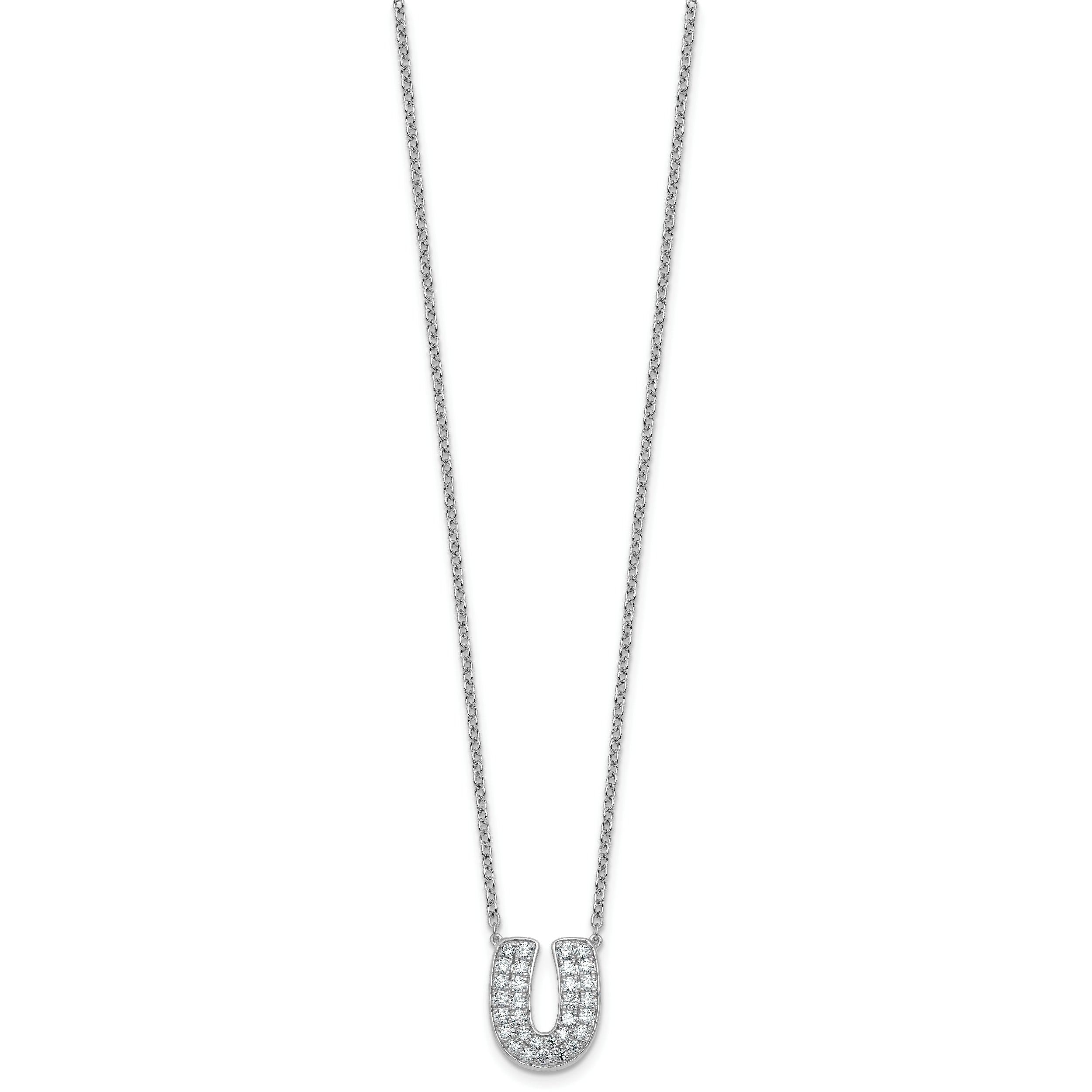 14k White Gold 5/8 carat Lab Grown Diamond VS+ F+ Complete Letter U 18 inch Initial Necklace