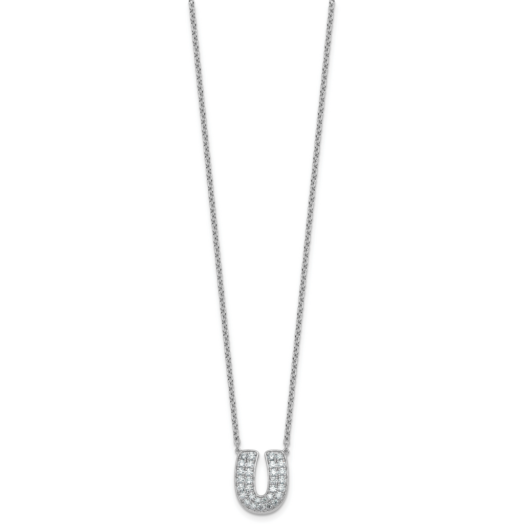 14k White Gold 5/8 carat Lab Grown Diamond VS+ F+ Complete Letter U 18 inch Initial Necklace