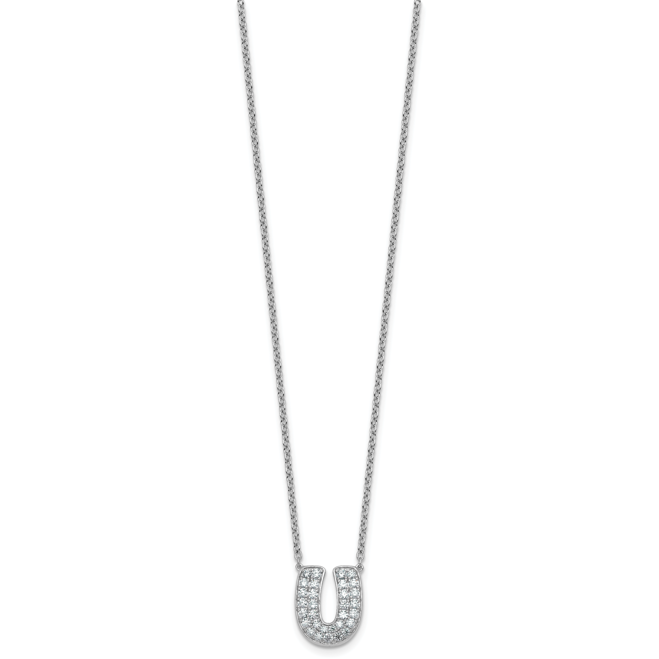 14k White Gold 5/8 carat Lab Grown Diamond VS+ F+ Complete Letter U 18 inch Initial Necklace