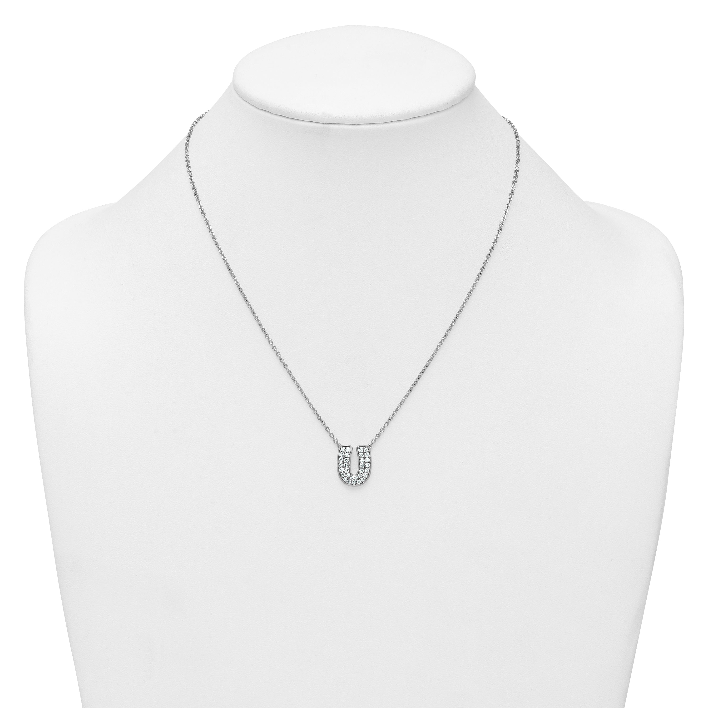 14k White Gold 5/8 carat Lab Grown Diamond VS+ F+ Complete Letter U 18 inch Initial Necklace