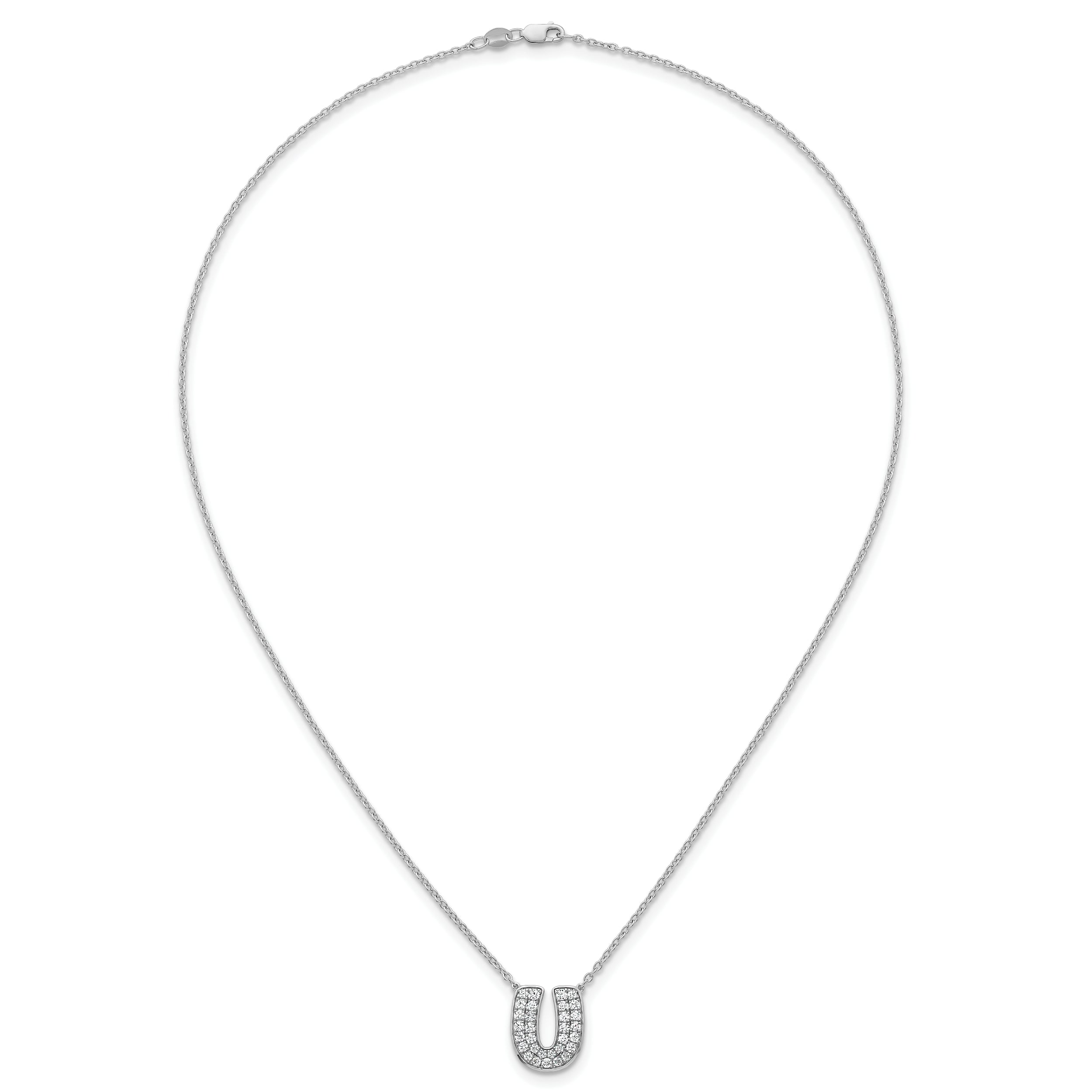 14k White Gold 5/8 carat Lab Grown Diamond VS+ F+ Complete Letter U 18 inch Initial Necklace