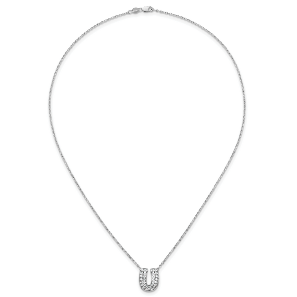 14k White Gold 5/8 carat Lab Grown Diamond VS+ F+ Complete Letter U 18 inch Initial Necklace