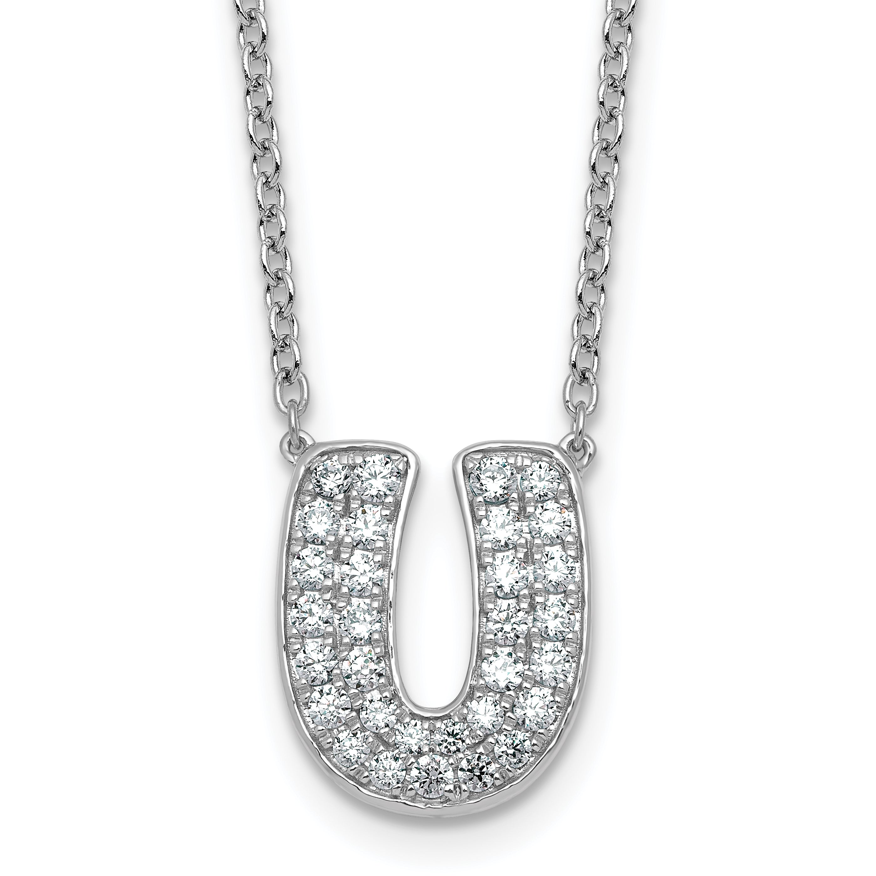 14k White Gold 5/8 carat Lab Grown Diamond VS+ F+ Complete Letter U 18 inch Initial Necklace Main image