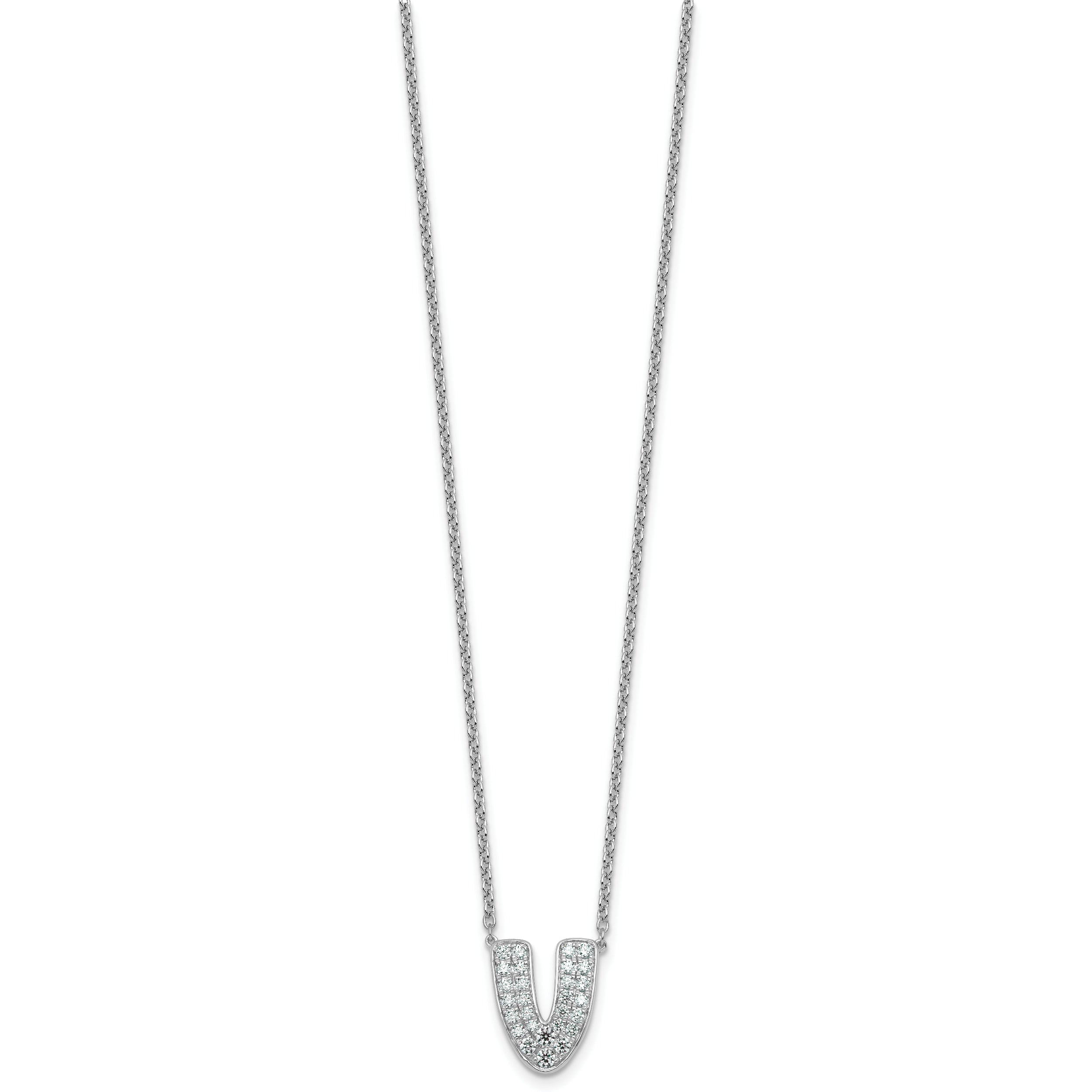 14k White Gold 1/2 carat Lab Grown Diamond VS+ F+ Complete Letter V 18 inch Initial Necklace