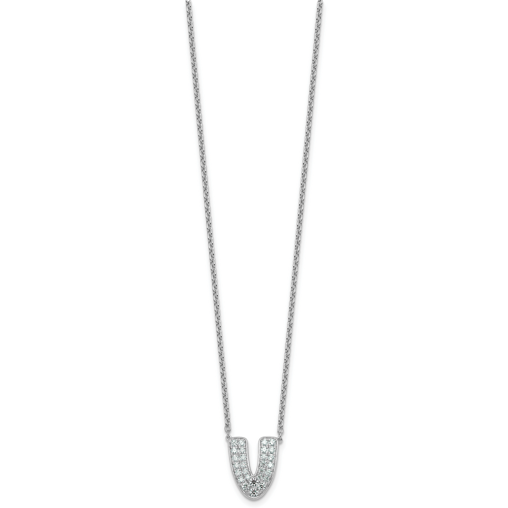 14k White Gold 1/2 carat Lab Grown Diamond VS+ F+ Complete Letter V 18 inch Initial Necklace