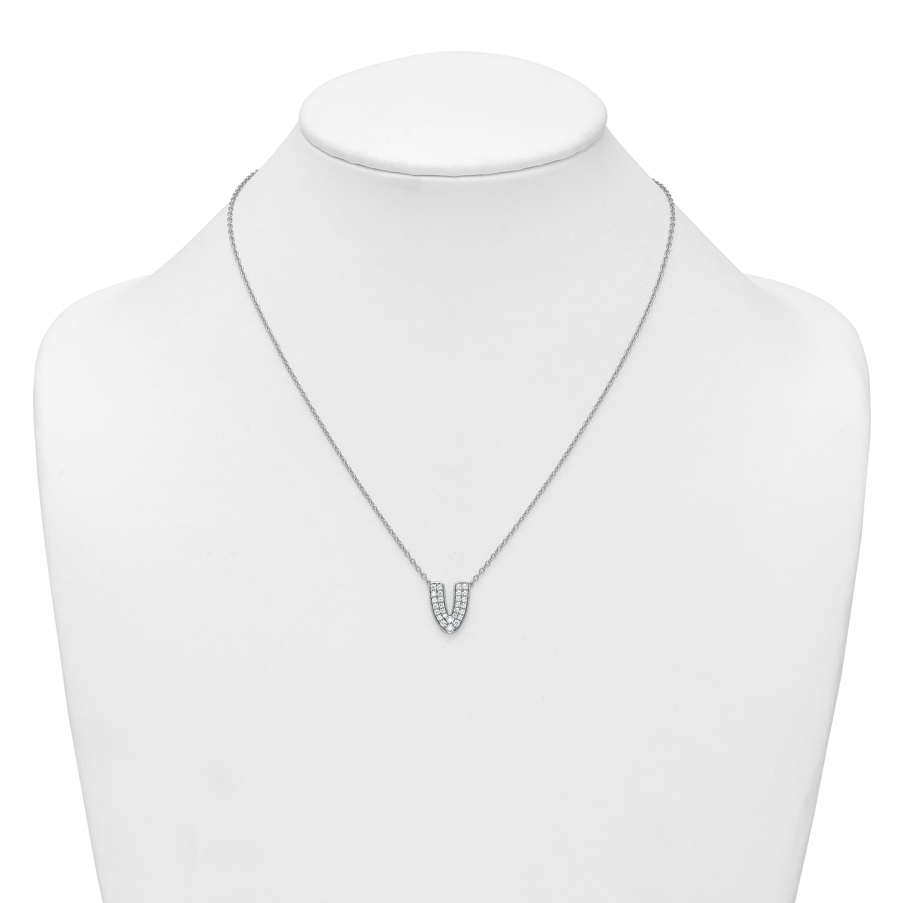 14k White Gold 1/2 carat Lab Grown Diamond VS+ F+ Complete Letter V 18 inch Initial Necklace