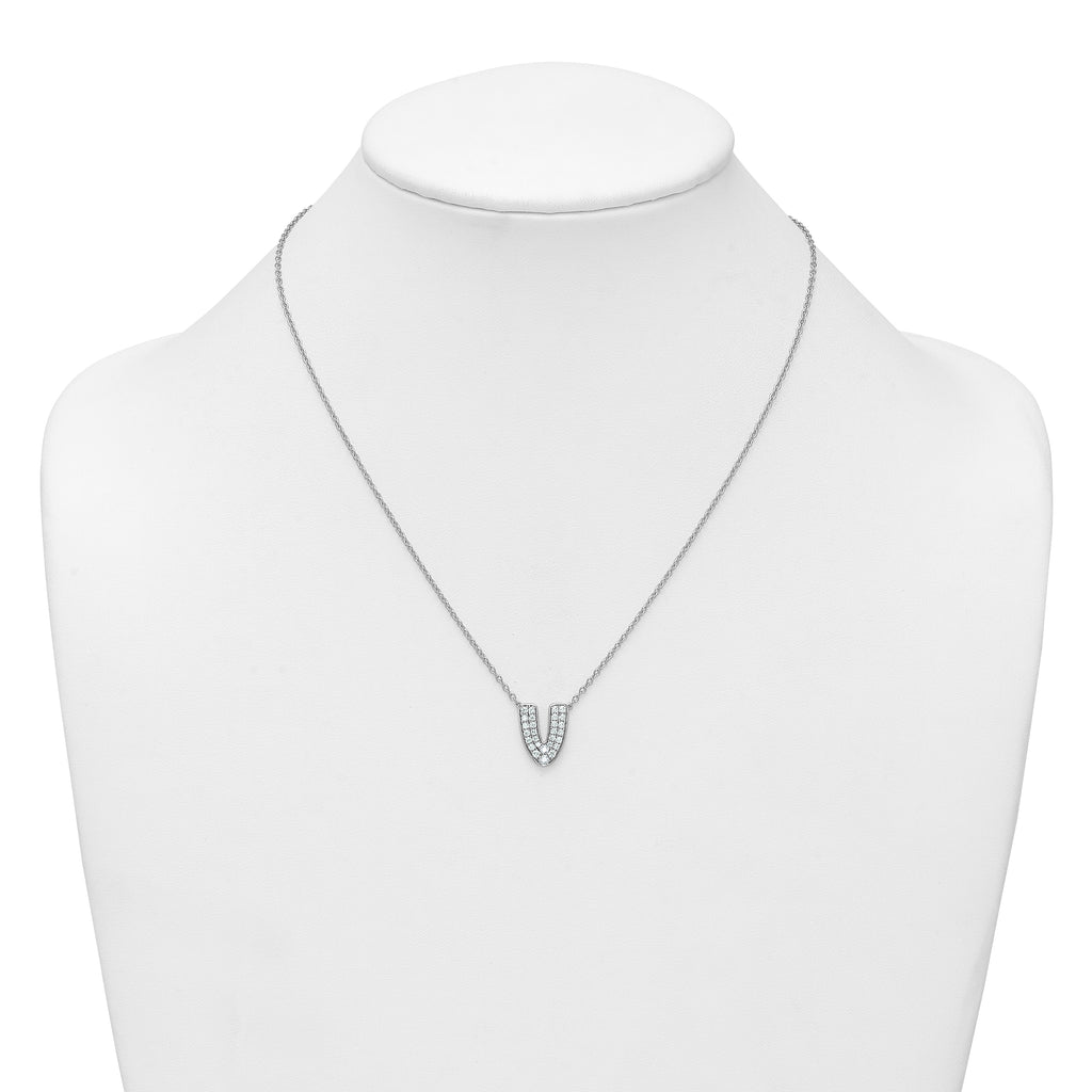 14k White Gold 1/2 carat Lab Grown Diamond VS+ F+ Complete Letter V 18 inch Initial Necklace