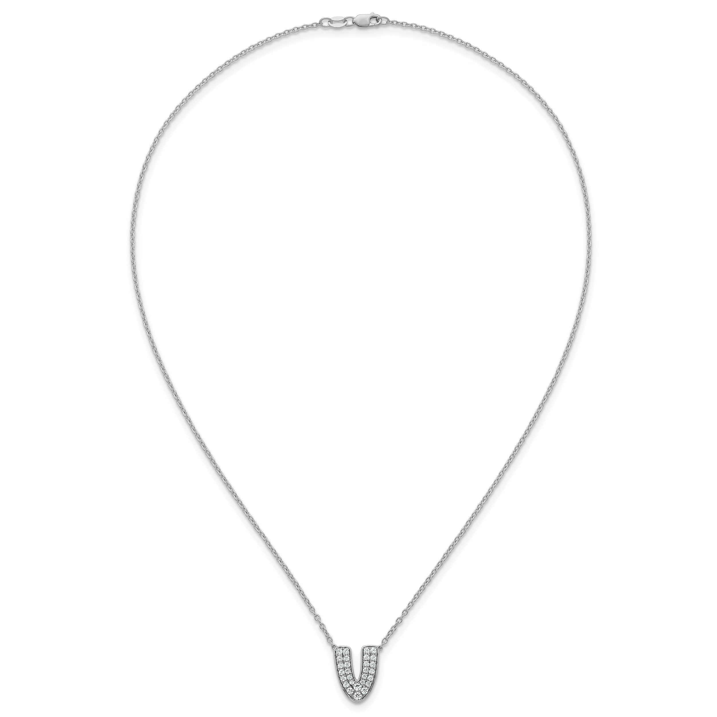 14k White Gold 1/2 carat Lab Grown Diamond VS+ F+ Complete Letter V 18 inch Initial Necklace