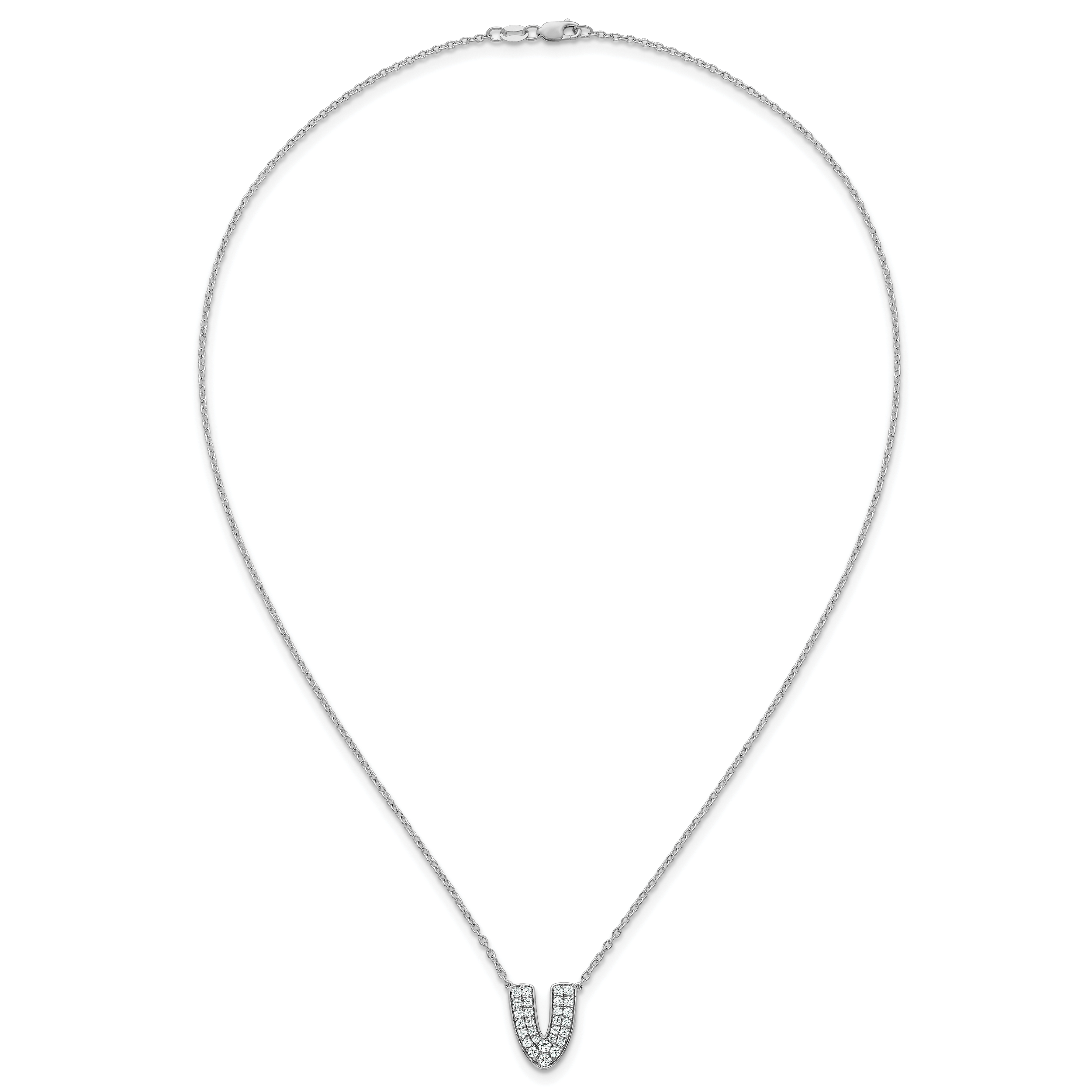 14k White Gold 1/2 carat Lab Grown Diamond VS+ F+ Complete Letter V 18 inch Initial Necklace
