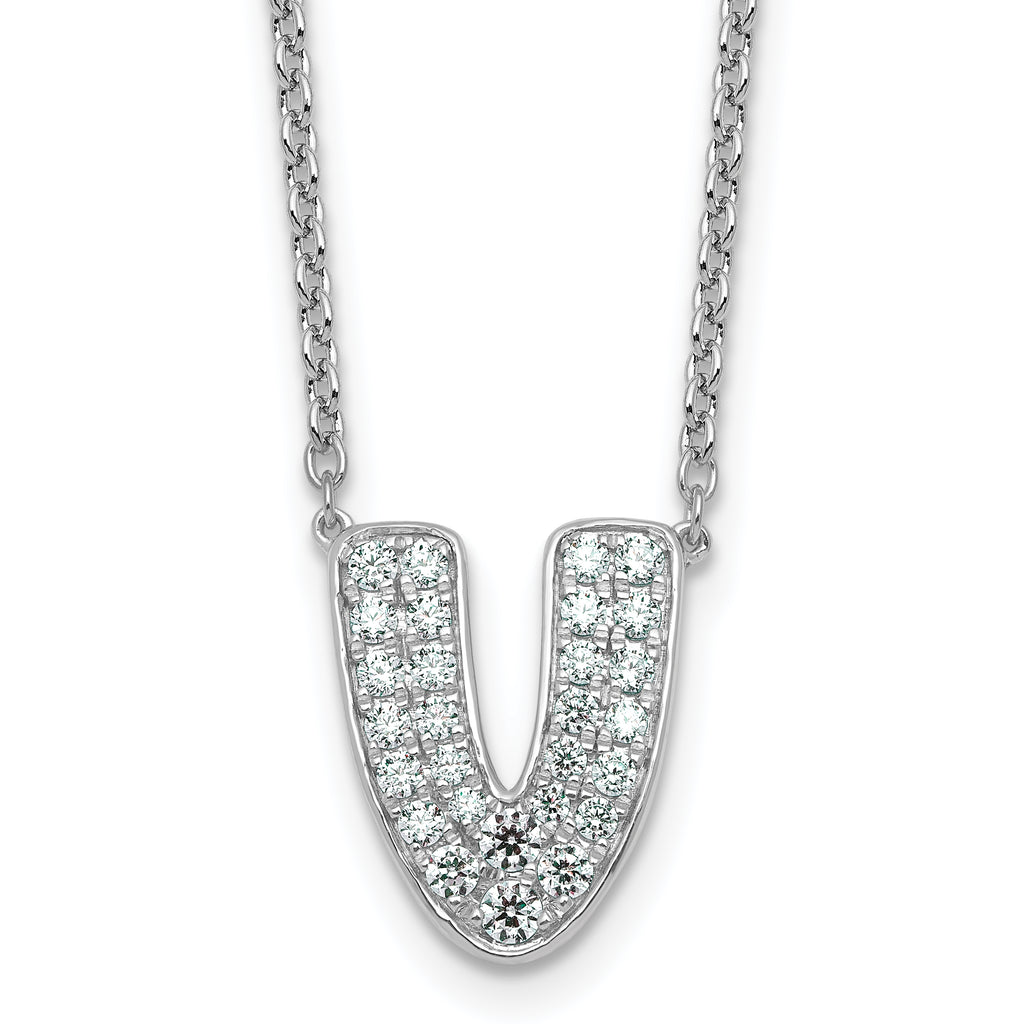 14k White Gold 1/2 carat Lab Grown Diamond VS+ F+ Complete Letter V 18 inch Initial Necklace