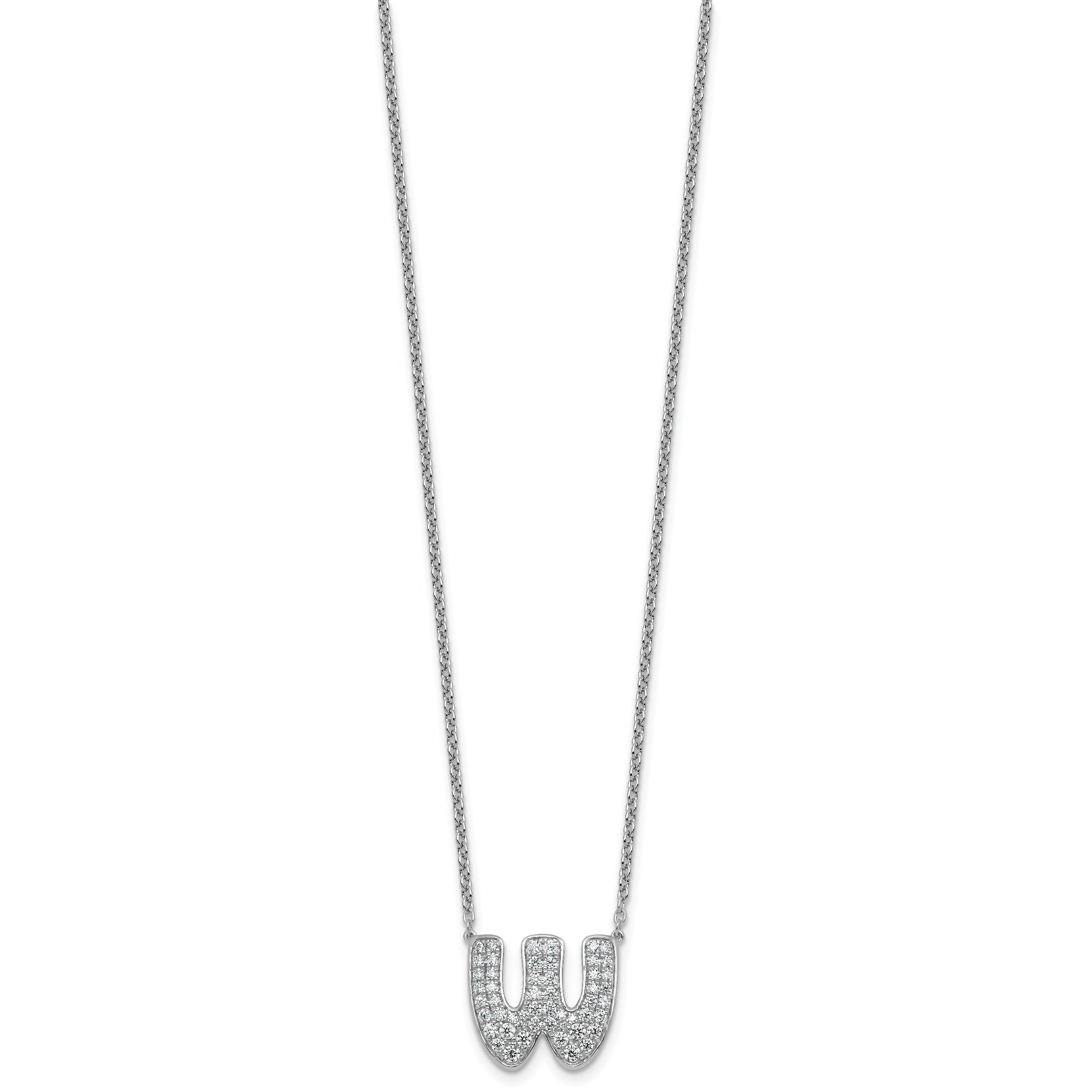 14k White Gold 3/4 carat Lab Grown Diamond VS+ F+ Complete Letter W 18 inch Initial Necklace