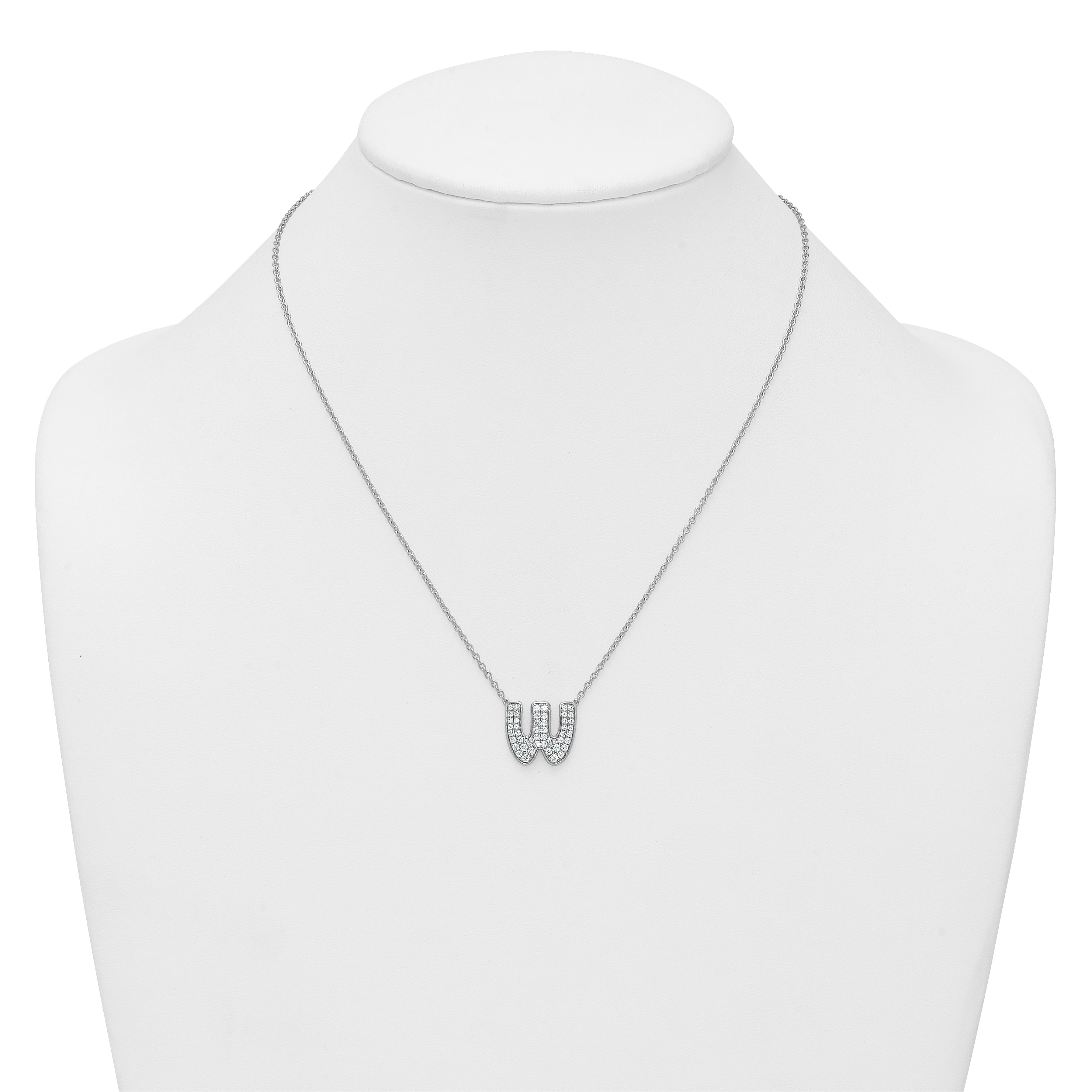 14k White Gold 3/4 carat Lab Grown Diamond VS+ F+ Complete Letter W 18 inch Initial Necklace