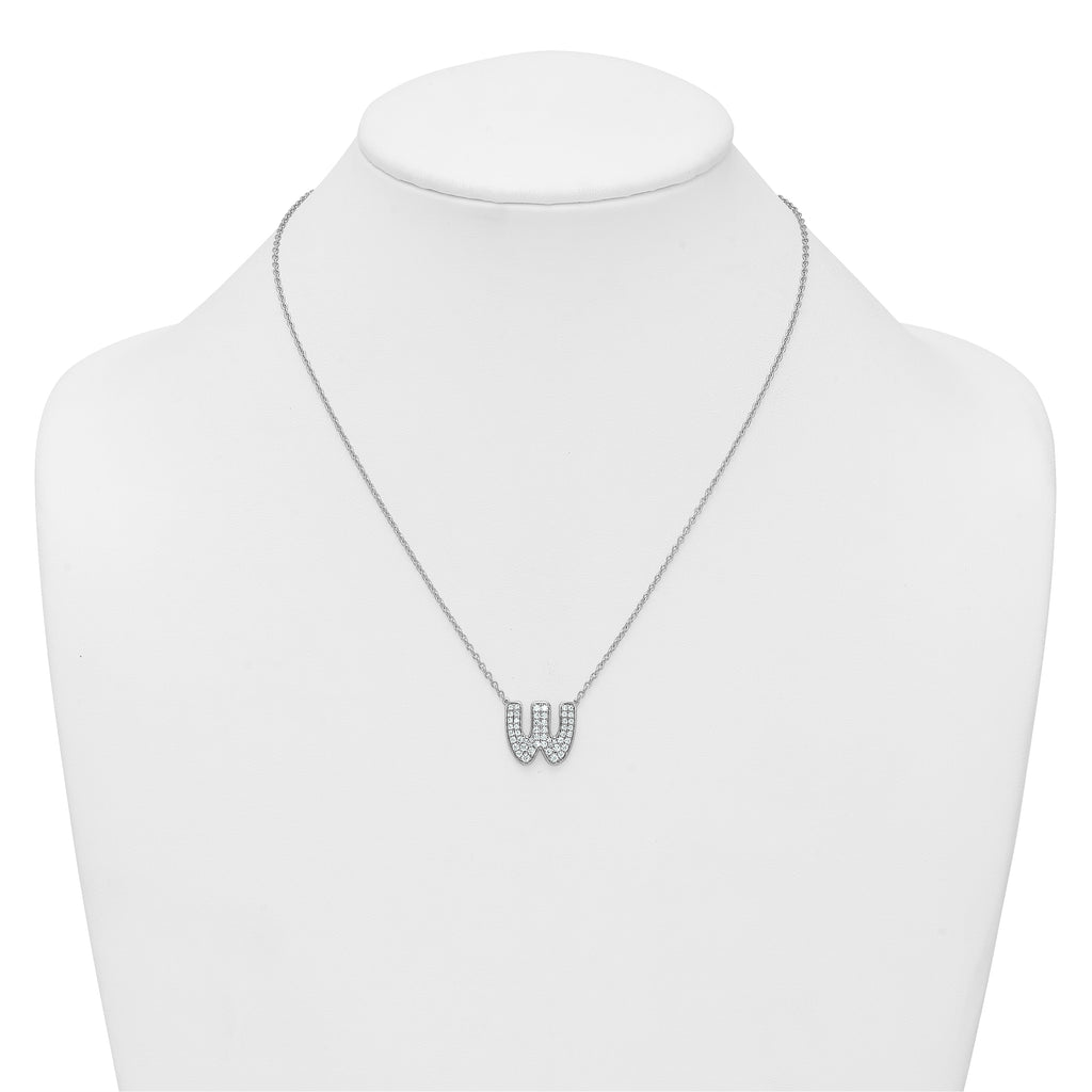 14k White Gold 3/4 carat Lab Grown Diamond VS+ F+ Complete Letter W 18 inch Initial Necklace