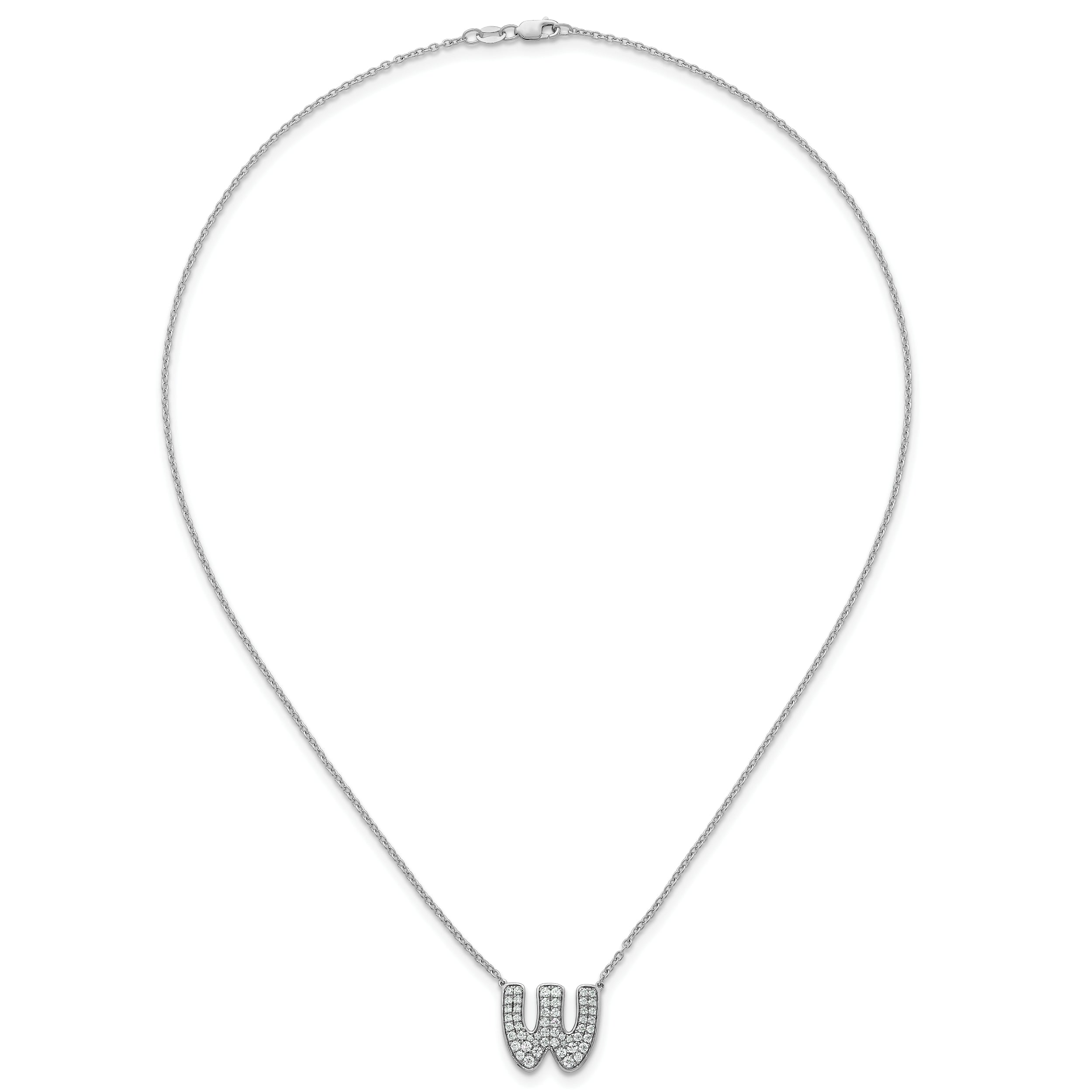 14k White Gold 3/4 carat Lab Grown Diamond VS+ F+ Complete Letter W 18 inch Initial Necklace