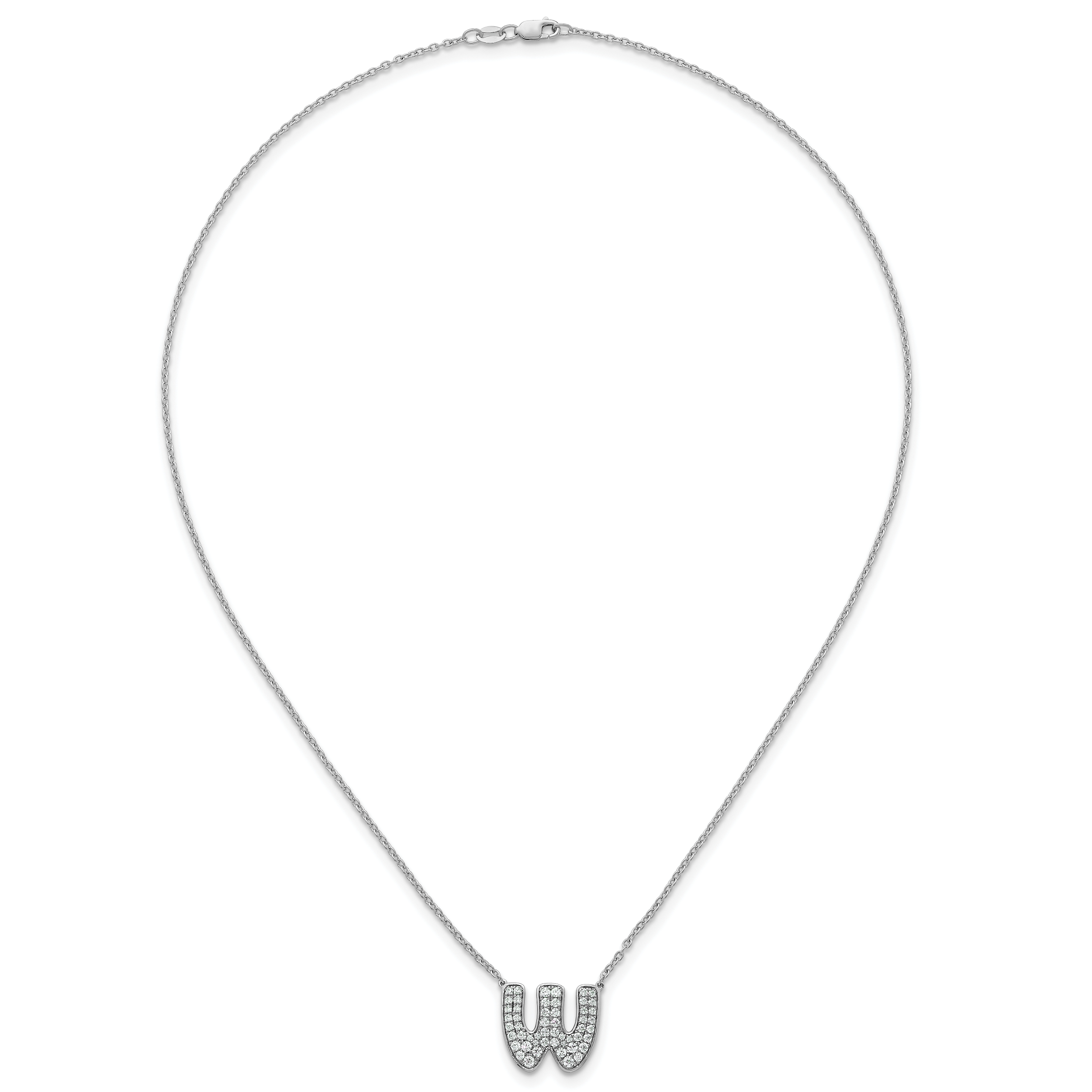 14k White Gold 3/4 carat Lab Grown Diamond VS+ F+ Complete Letter W 18 inch Initial Necklace