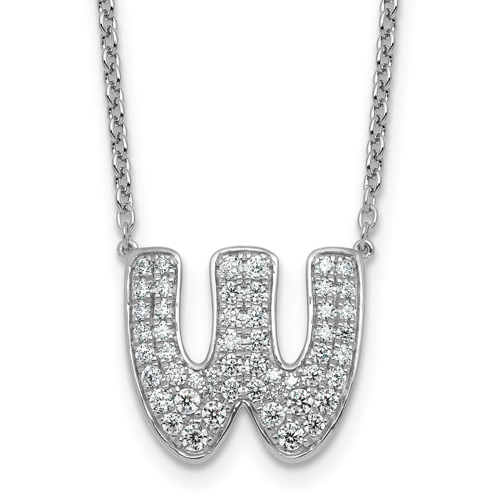 14k White Gold 3/4 carat Lab Grown Diamond VS+ F+ Complete Letter W 18 inch Initial Necklace
