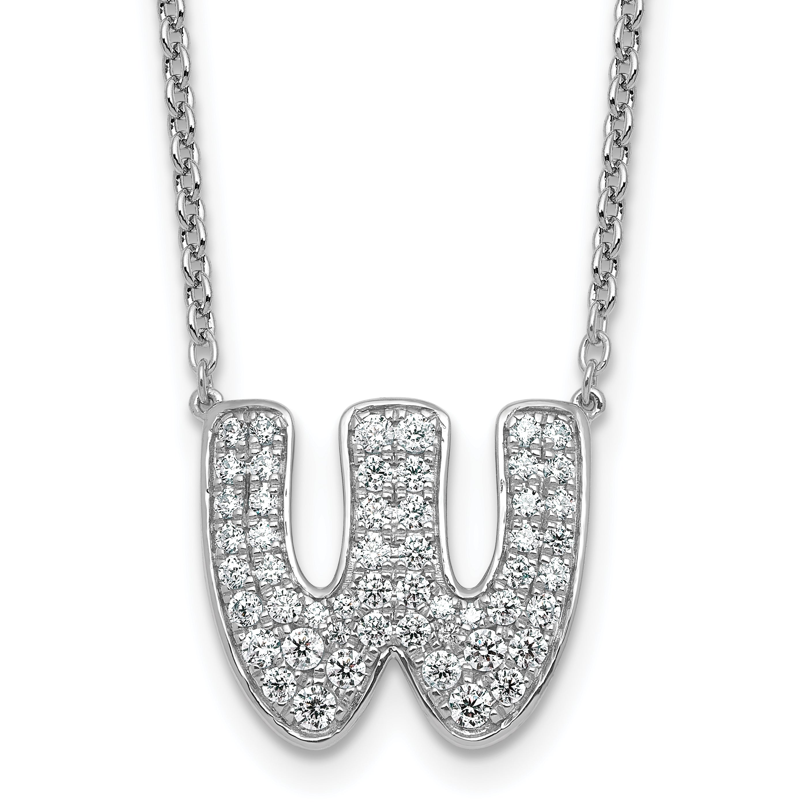 14k White Gold 3/4 carat Lab Grown Diamond VS+ F+ Complete Letter W 18 inch Initial Necklace
