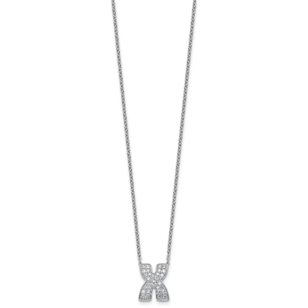 14k White Gold 1/2 carat Lab Grown Diamond VS+ F+ Complete Letter X 18 inch Initial Necklace