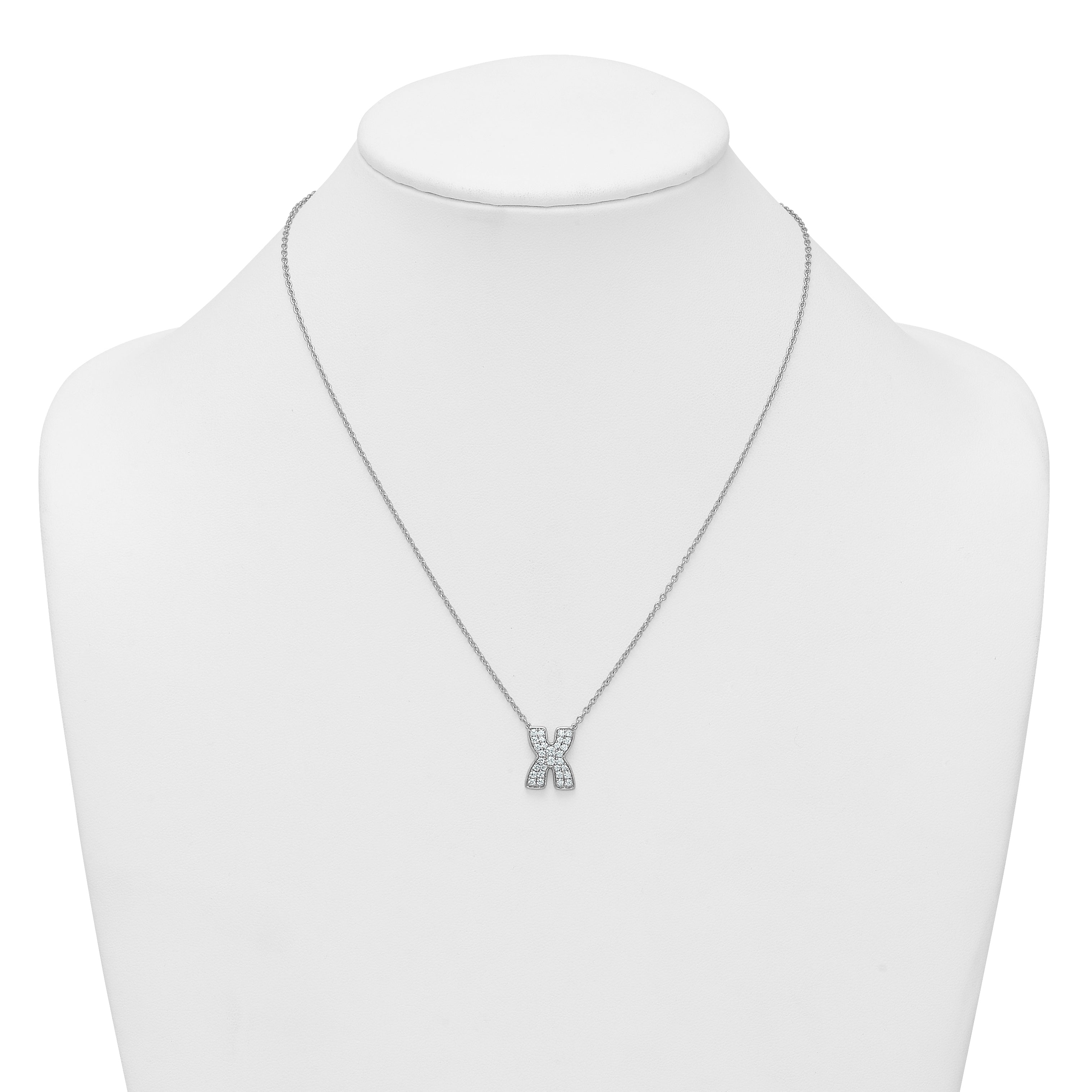 14k White Gold 1/2 carat Lab Grown Diamond VS+ F+ Complete Letter X 18 inch Initial Necklace