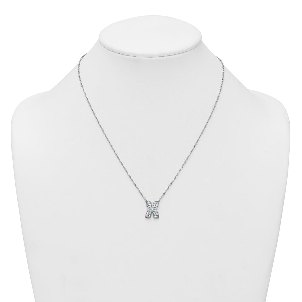 14k White Gold 1/2 carat Lab Grown Diamond VS+ F+ Complete Letter X 18 inch Initial Necklace
