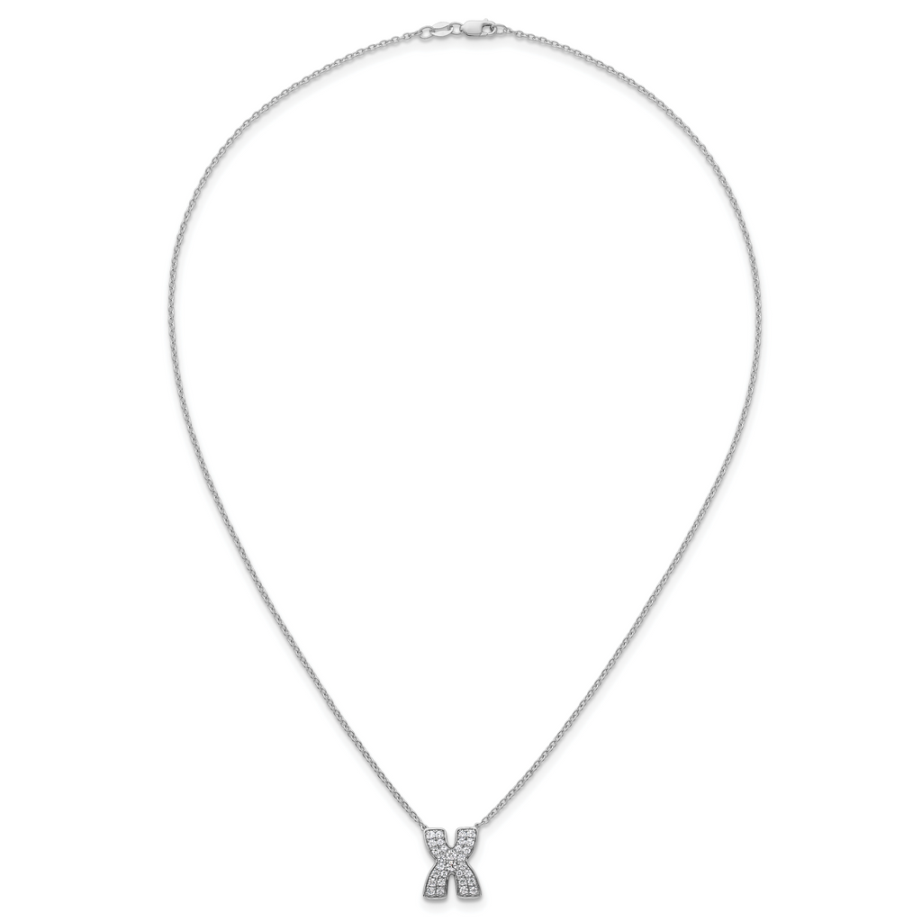 14k White Gold 1/2 carat Lab Grown Diamond VS+ F+ Complete Letter X 18 inch Initial Necklace