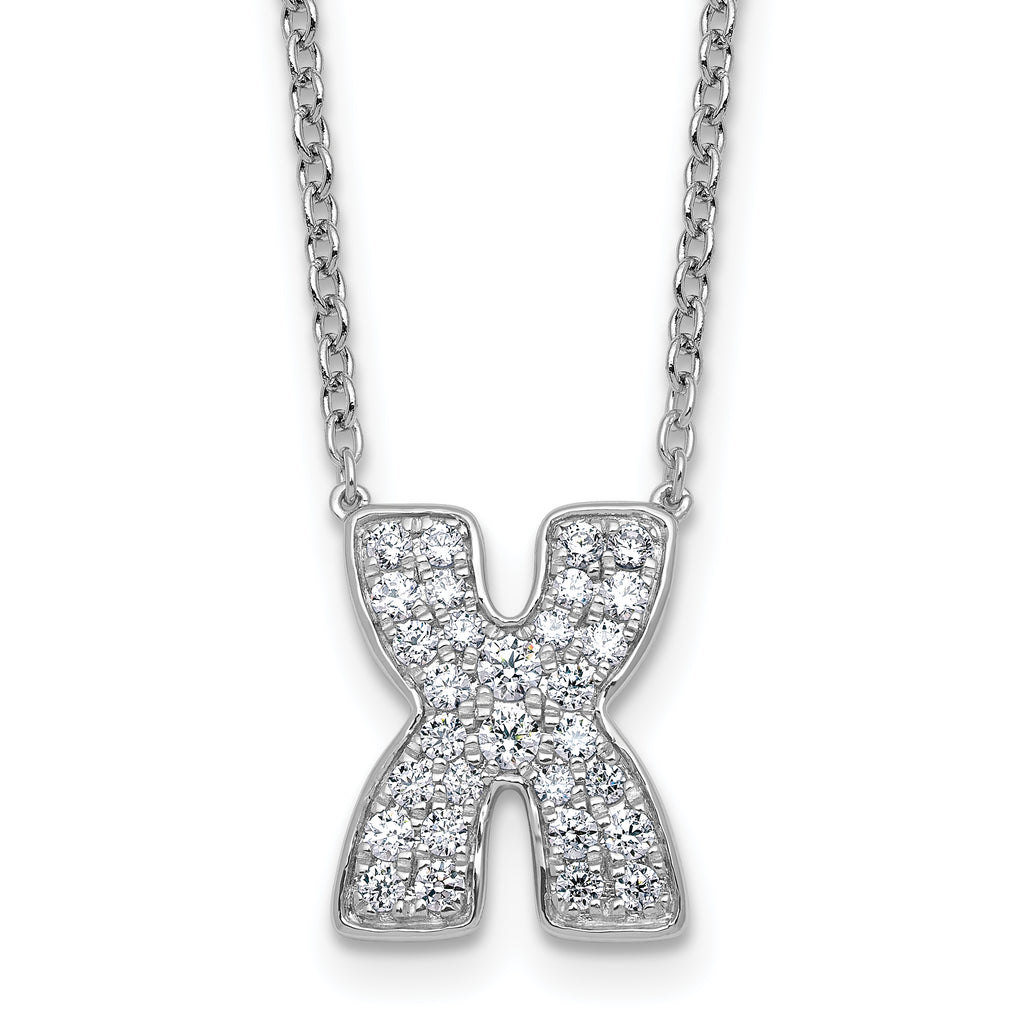 14k White Gold 1/2 carat Lab Grown Diamond VS+ F+ Complete Letter X 18 inch Initial Necklace
