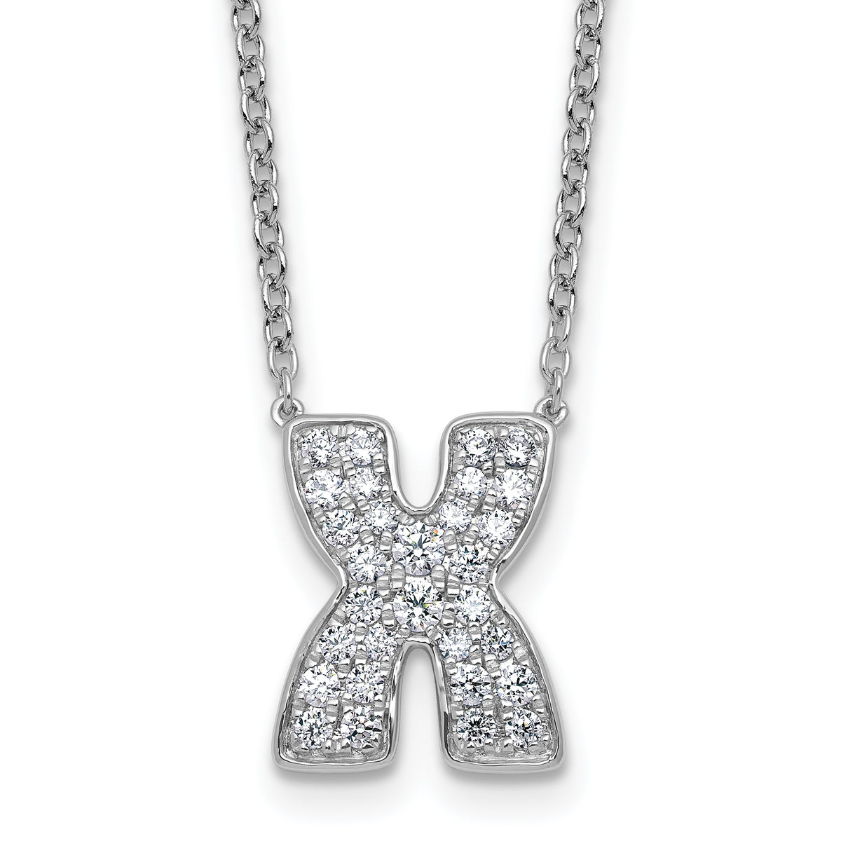 14k White Gold 1/2 carat Lab Grown Diamond VS+ F+ Complete Letter X 18 inch Initial Necklace