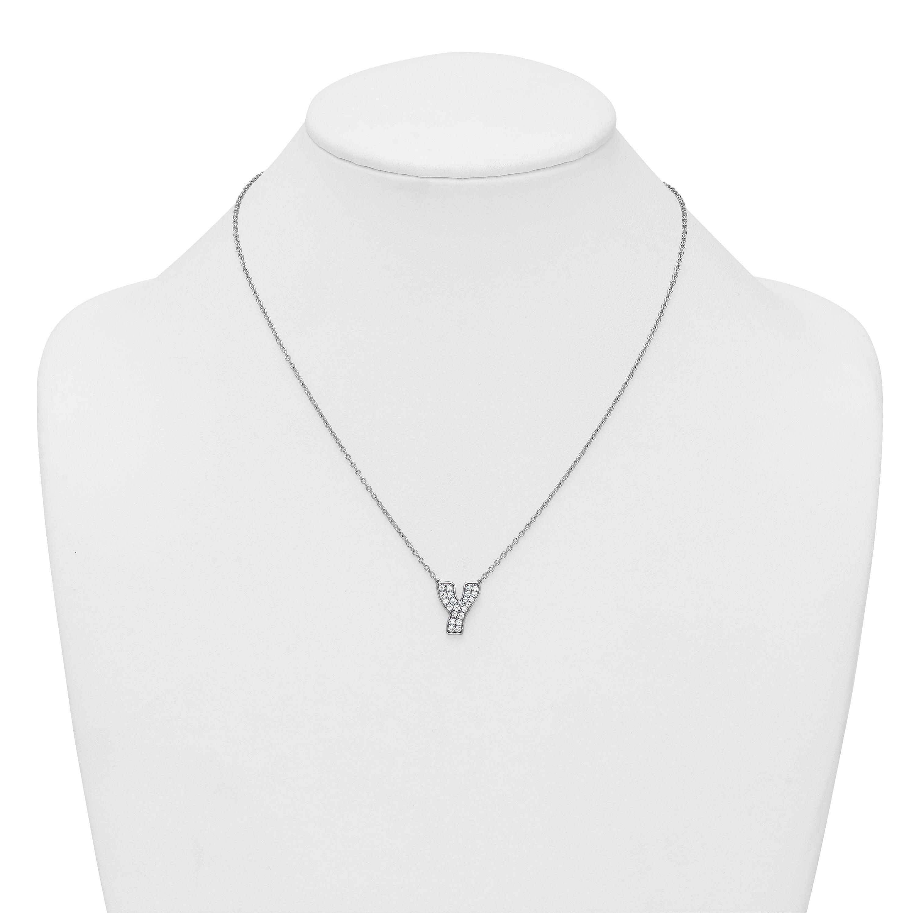 14k White Gold 1/2 carat Lab Grown Diamond VS+ F+ Complete Letter Y 18 inch Initial Necklace