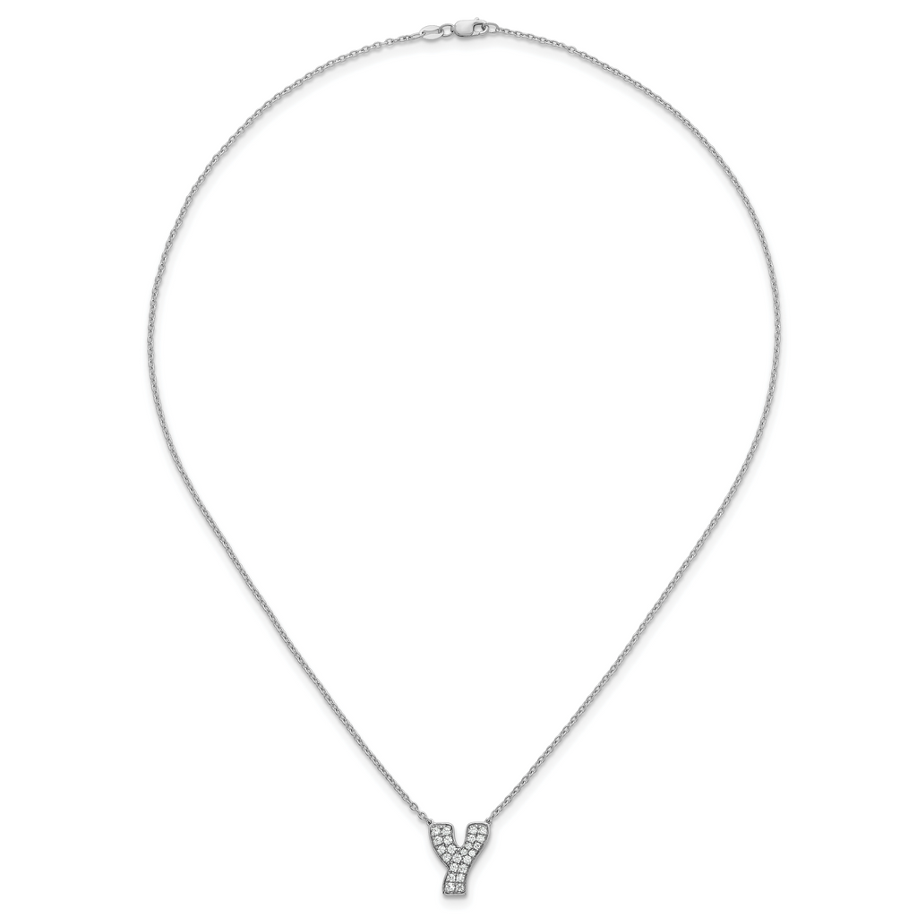 14k White Gold 1/2 carat Lab Grown Diamond VS+ F+ Complete Letter Y 18 inch Initial Necklace