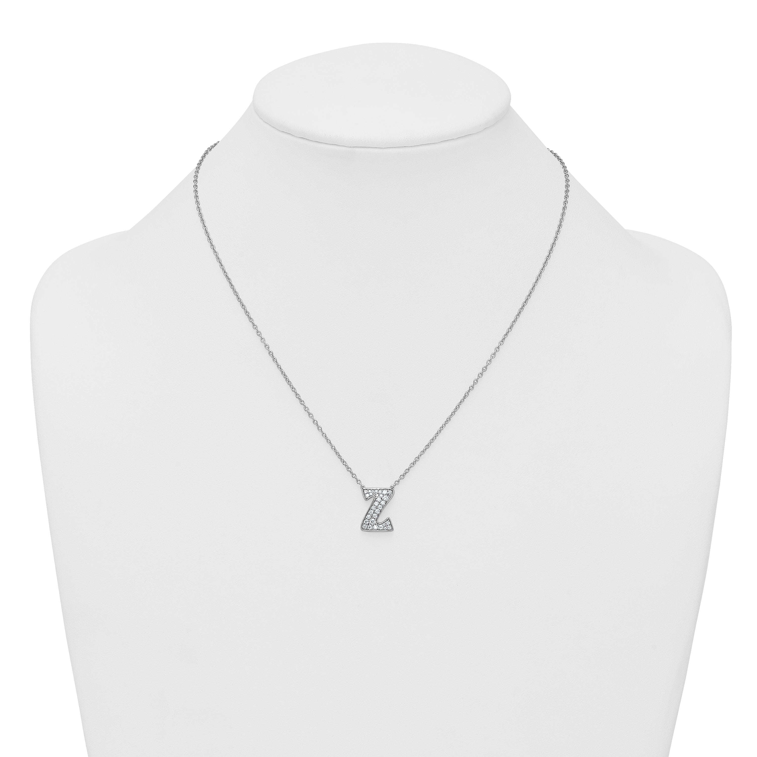 14k White Gold 3/8 carat Lab Grown Diamond VS+ F+ Complete Letter Z 18 inch Initial Necklace