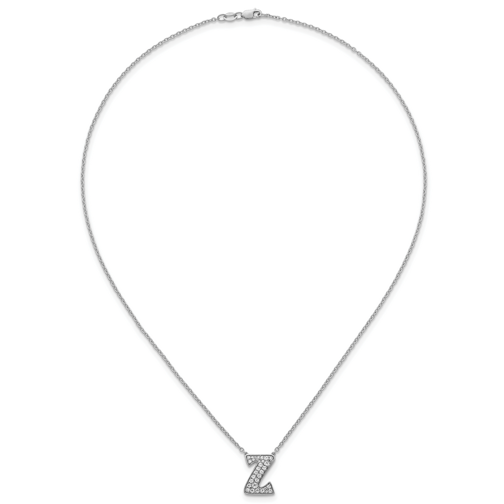 14k White Gold 3/8 carat Lab Grown Diamond VS+ F+ Complete Letter Z 18 inch Initial Necklace