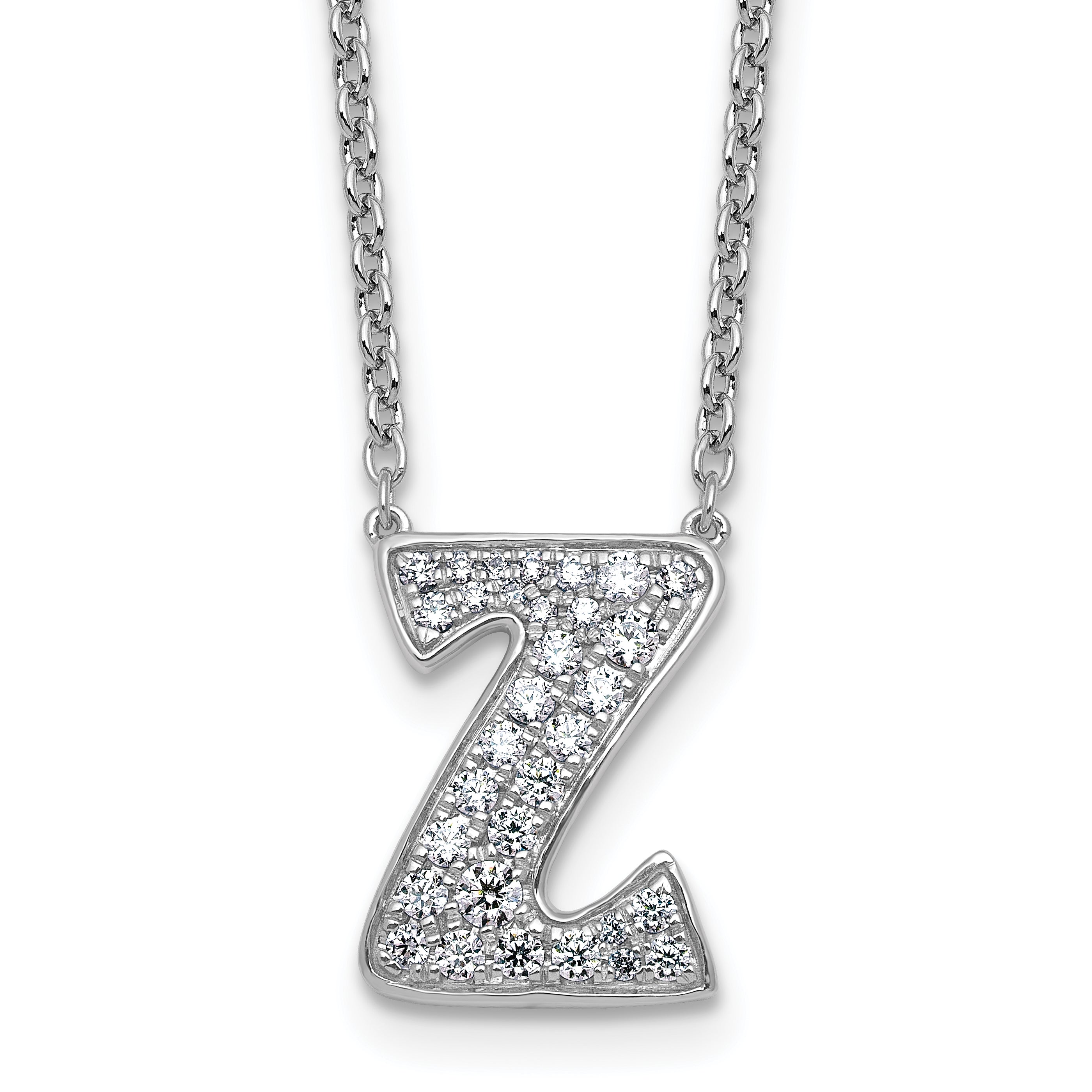 14k White Gold 3/8 carat Lab Grown Diamond VS+ F+ Complete Letter Z 18 inch Initial Necklace Main image