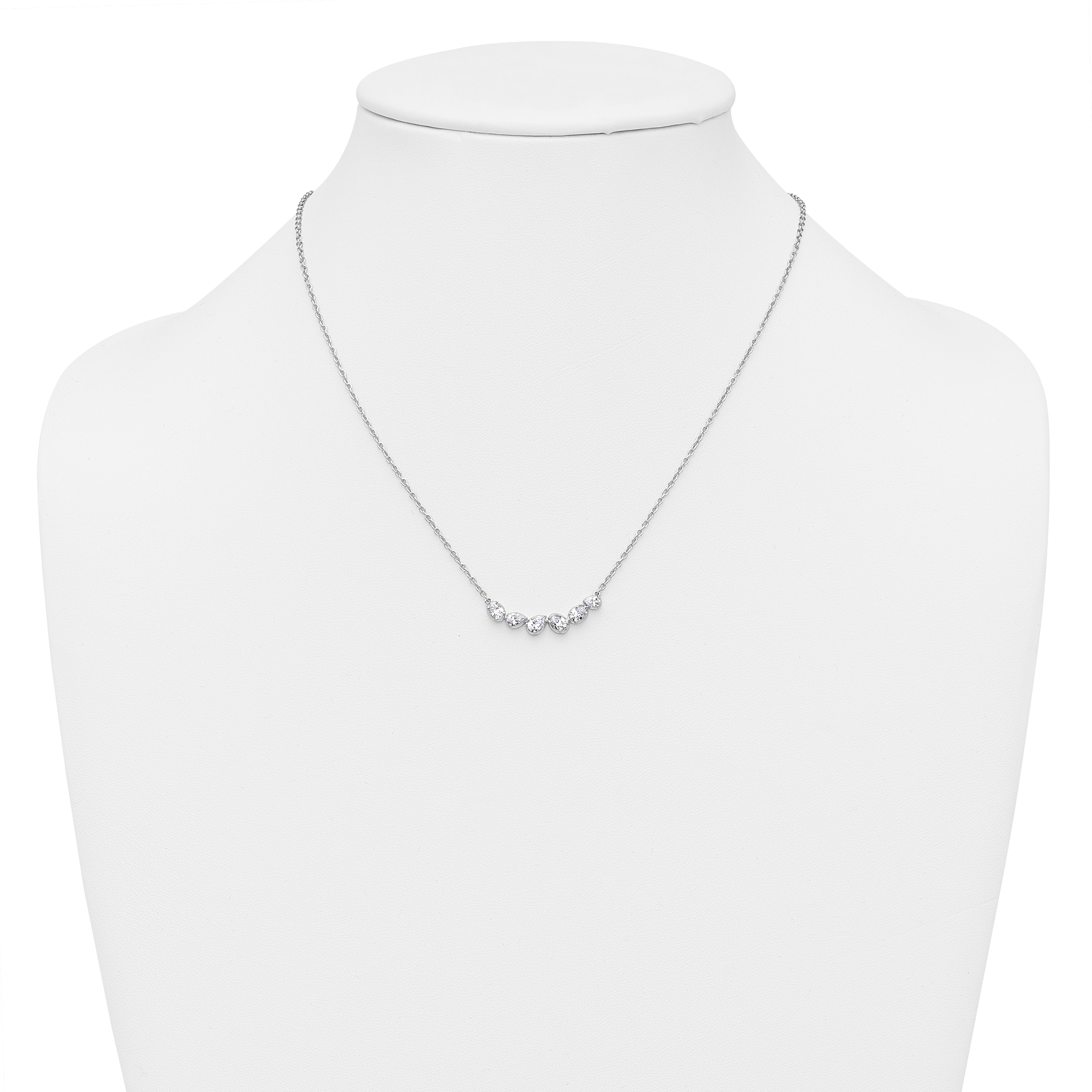 14k White Gold 3/4 carat Lab Grown Diamond VS+ F+ Round Complete 18 inch Pear-Link Bar Necklace