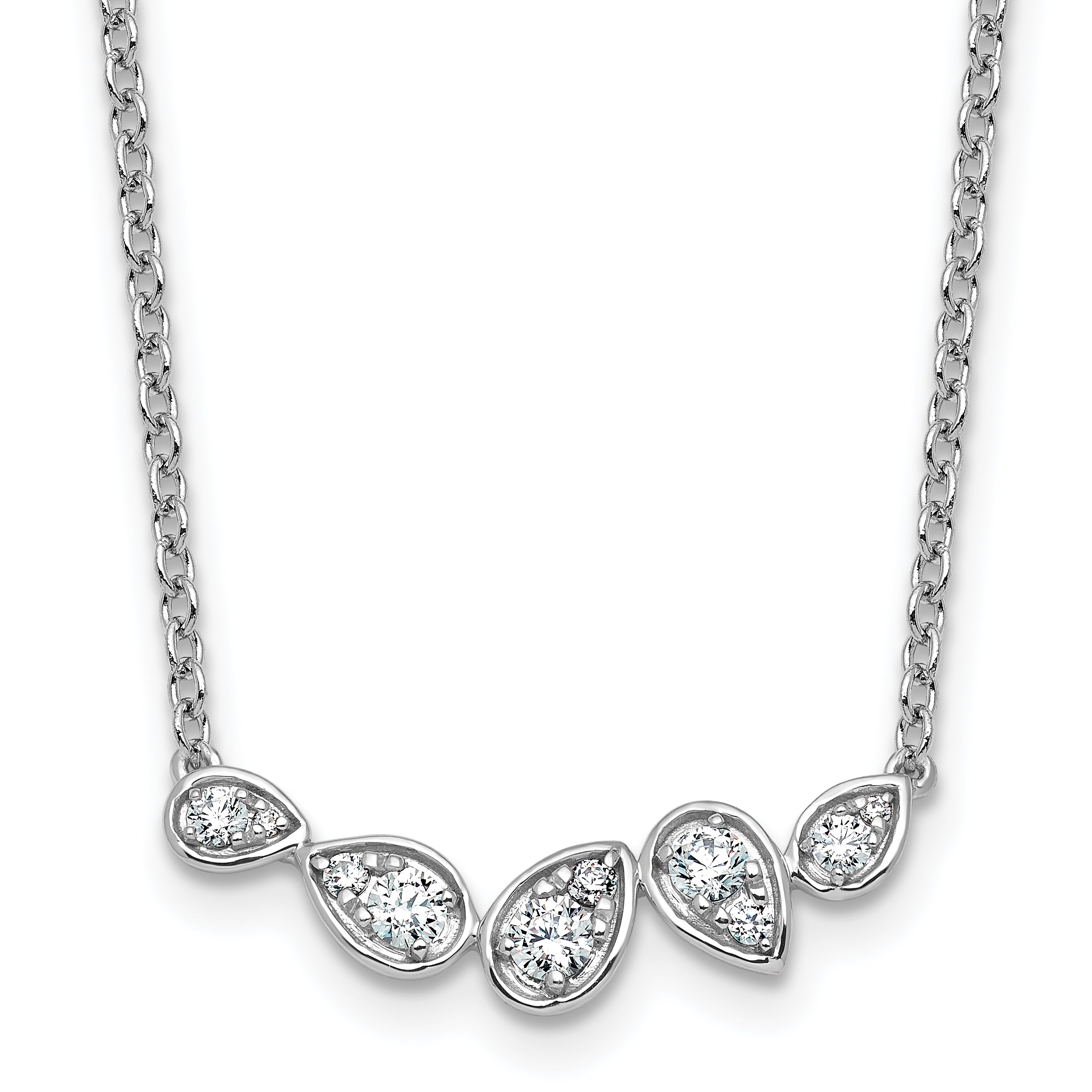 14k White Gold 3/4 carat Lab Grown Diamond VS+ F+ Round Complete 18 inch Pear-Link Bar Necklace