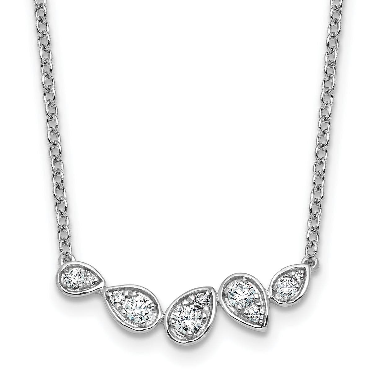 14k White Gold 3/4 carat Lab Grown Diamond VS+ F+ Round Complete 18 inch Pear-Link Bar Necklace