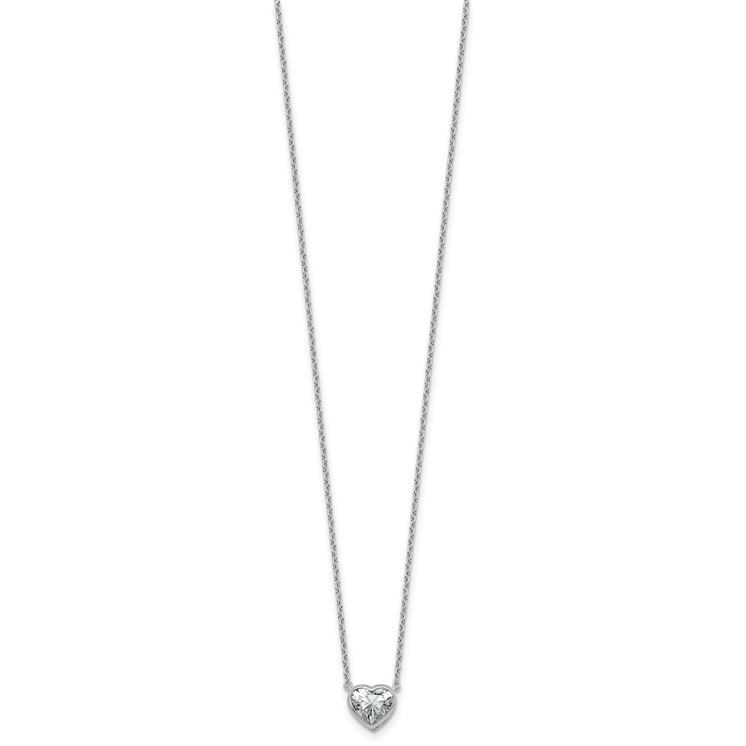 14k White Gold 1 carat Certified Lab Grown Diamond VS+ F+ Heart Complete 18 inch Bezel Set Solitaire Necklace