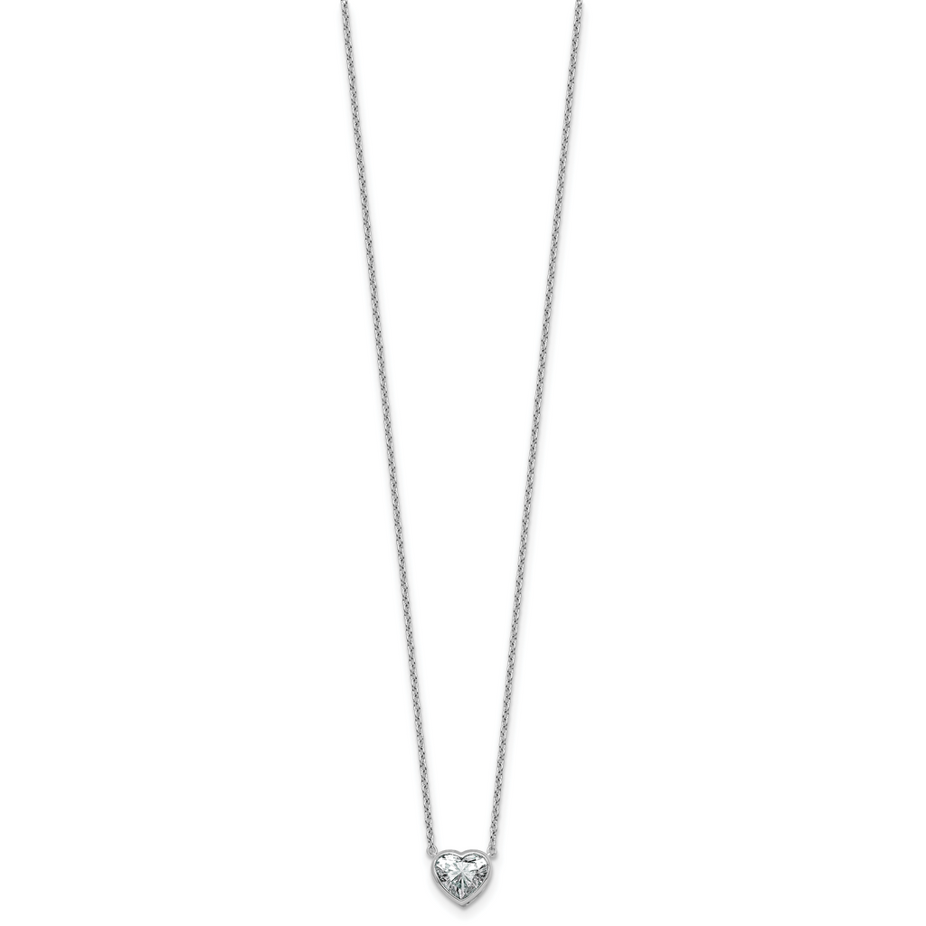 14k White Gold 1 carat Certified Lab Grown Diamond VS+ F+ Heart Complete 18 inch Bezel Set Solitaire Necklace