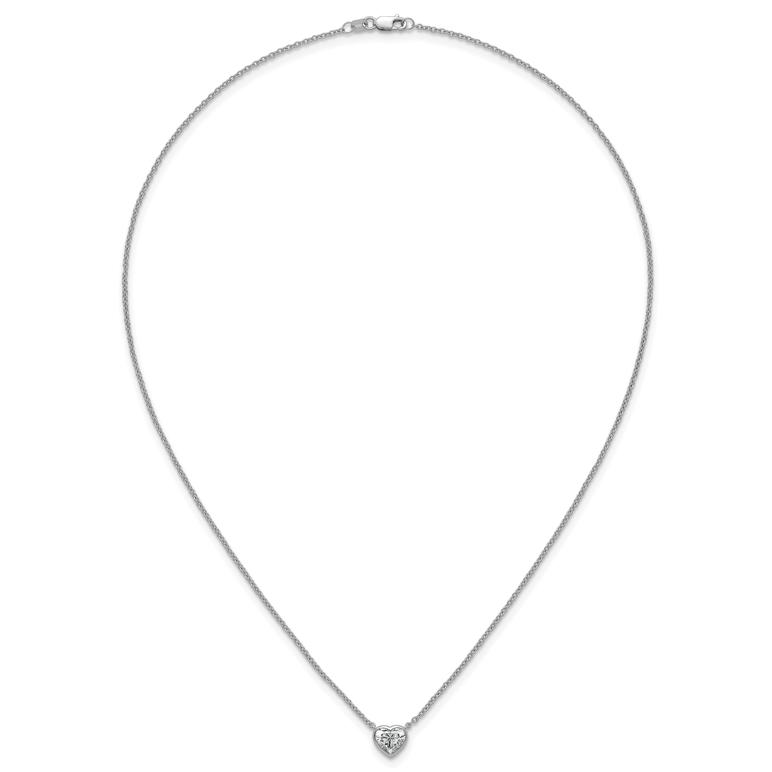 14k White Gold 1 carat Certified Lab Grown Diamond VS+ F+ Heart Complete 18 inch Bezel Set Solitaire Necklace
