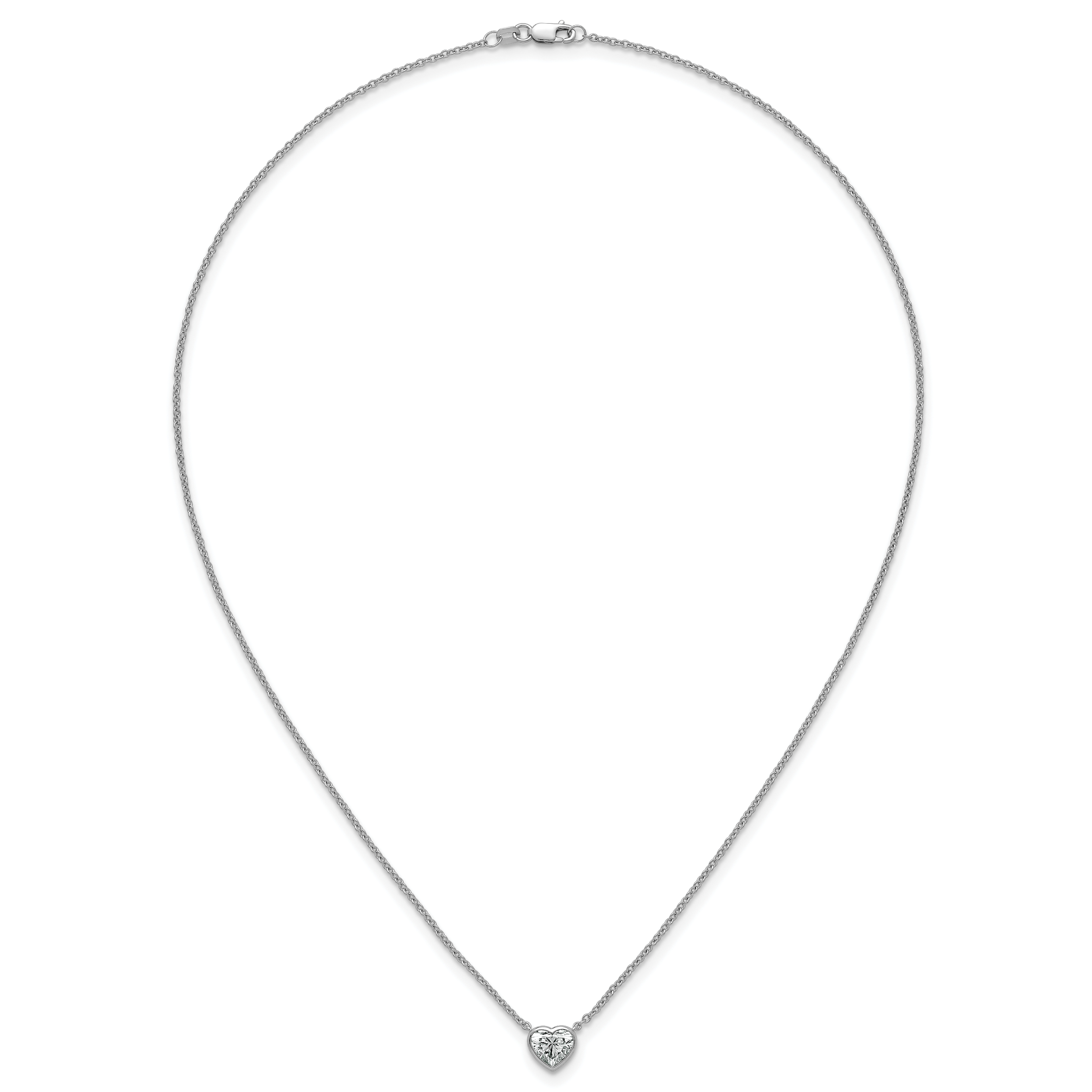 14k White Gold 1 carat Certified Lab Grown Diamond VS+ F+ Heart Complete 18 inch Bezel Set Solitaire Necklace