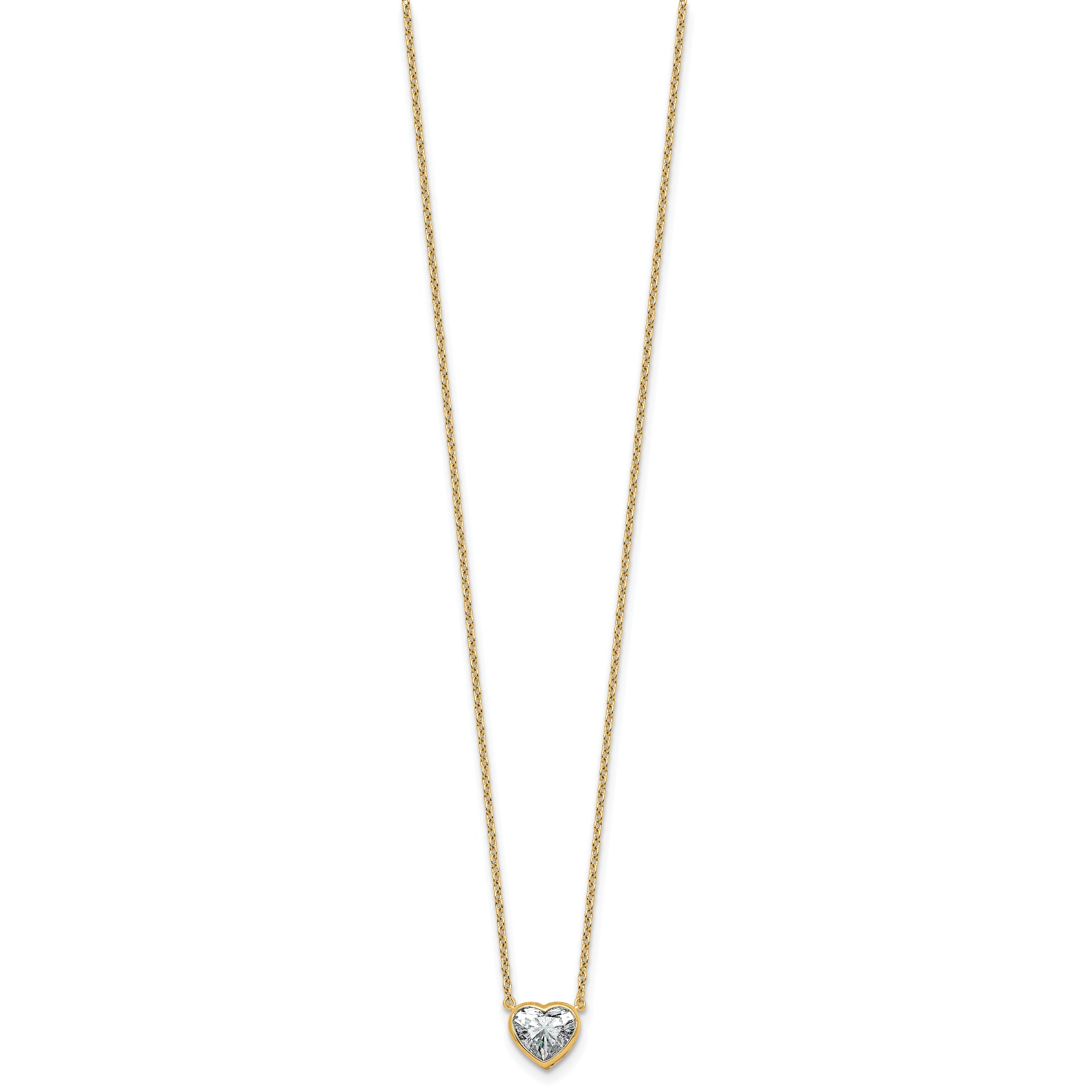 14k 1 carat Certified Lab Grown Diamond VS+ F+ Heart Complete 18 inch Bezel Set Solitaire Necklace