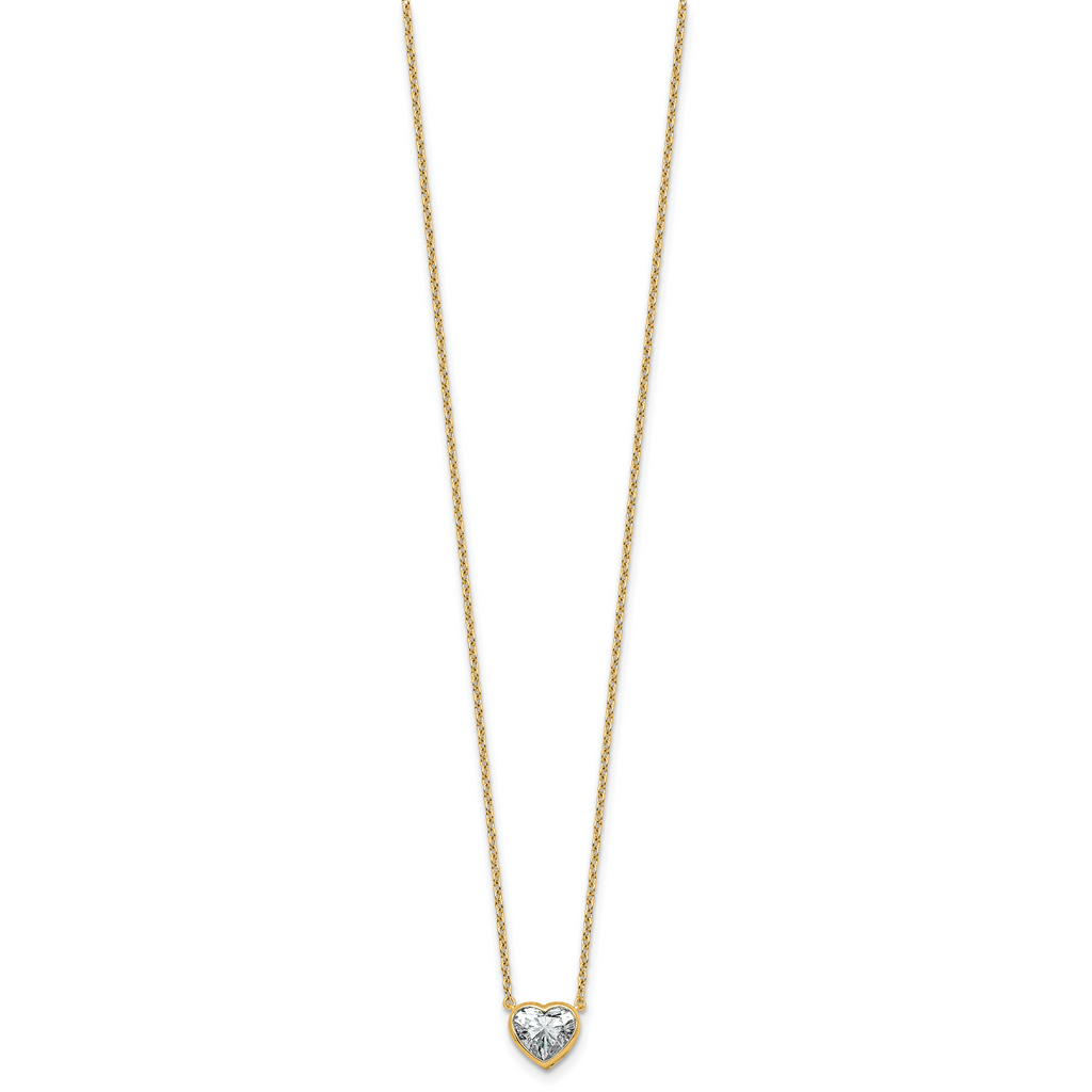 14k 1 carat Certified Lab Grown Diamond VS+ F+ Heart Complete 18 inch Bezel Set Solitaire Necklace