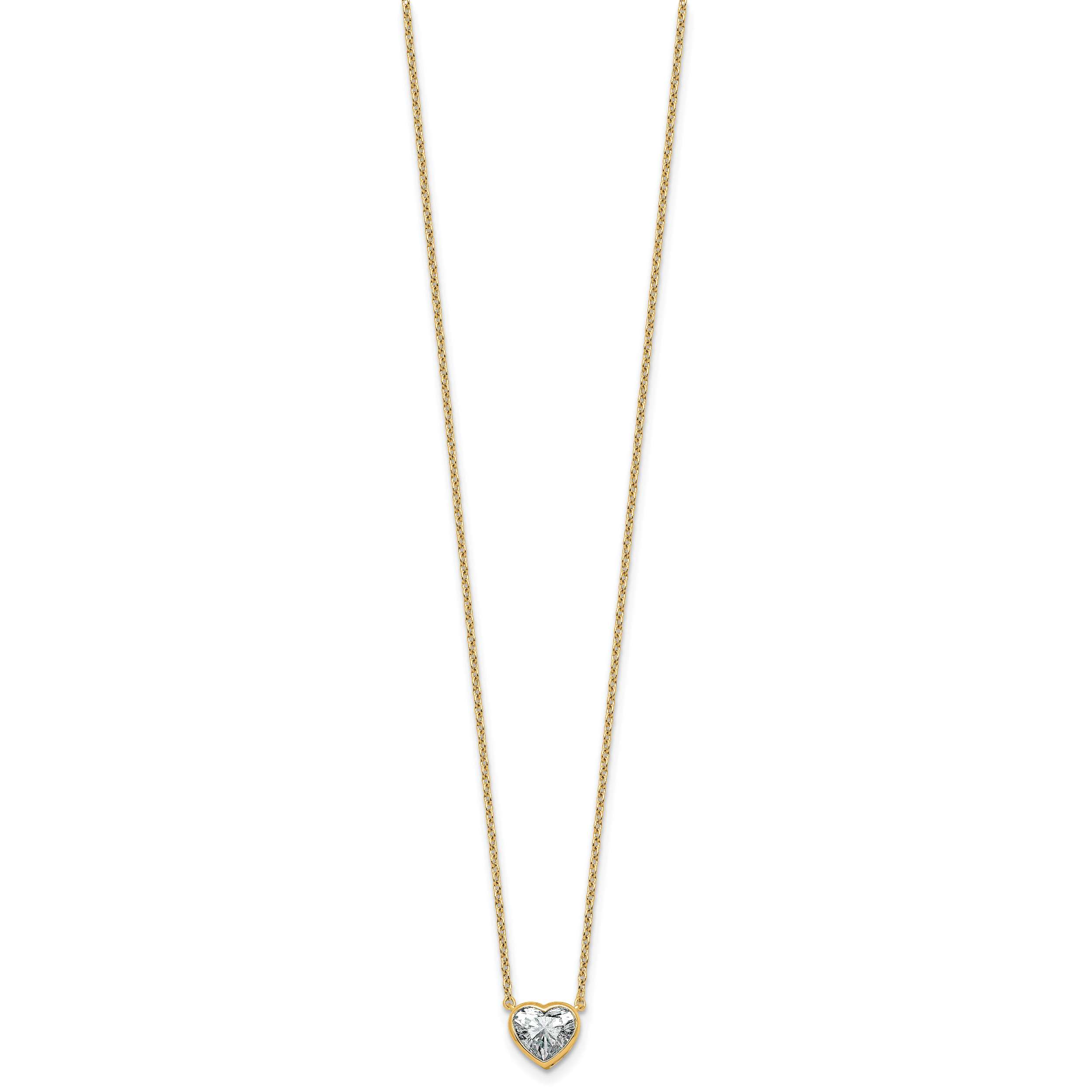 14k 1 carat Certified Lab Grown Diamond VS+ F+ Heart Complete 18 inch Bezel Set Solitaire Necklace