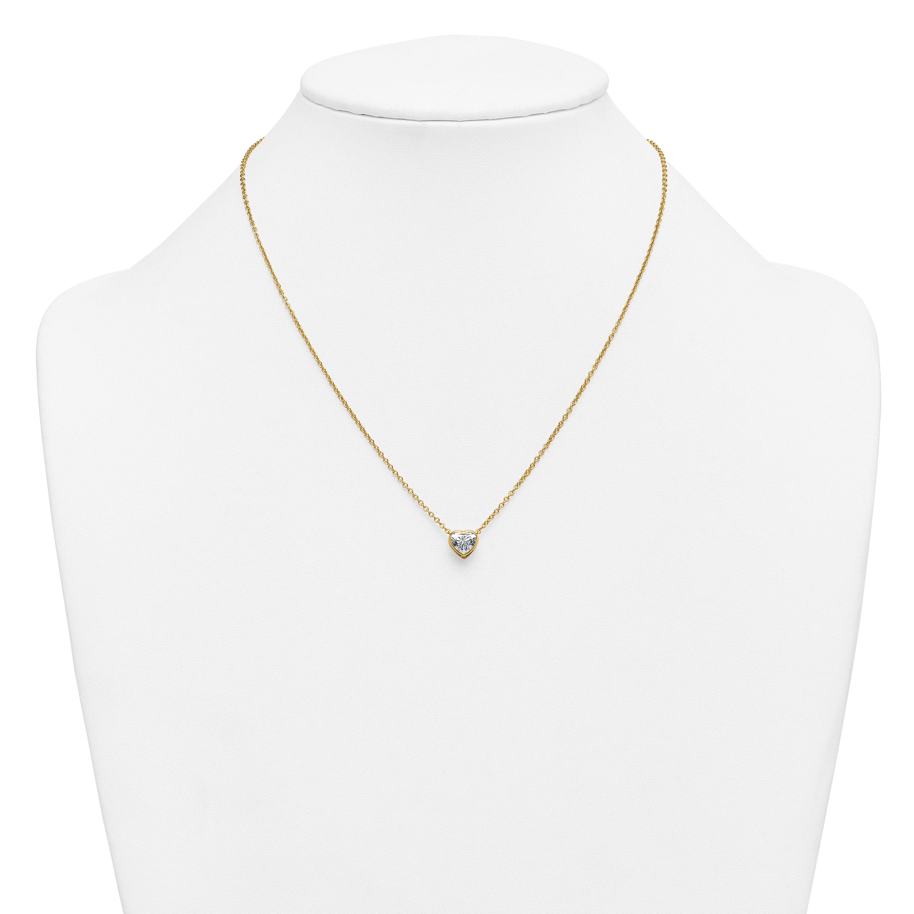 14k 1 carat Certified Lab Grown Diamond VS+ F+ Heart Complete 18 inch Bezel Set Solitaire Necklace