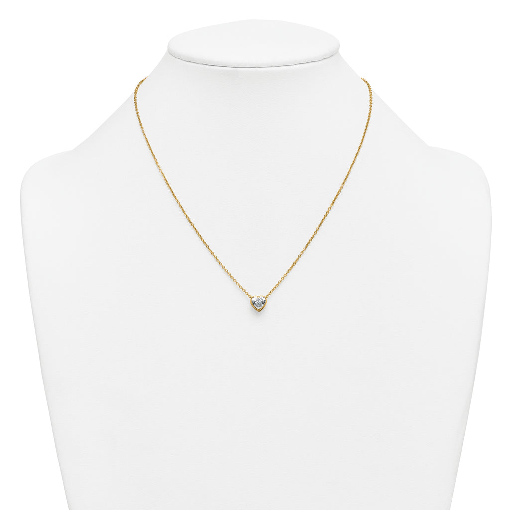 14k 1 carat Certified Lab Grown Diamond VS+ F+ Heart Complete 18 inch Bezel Set Solitaire Necklace